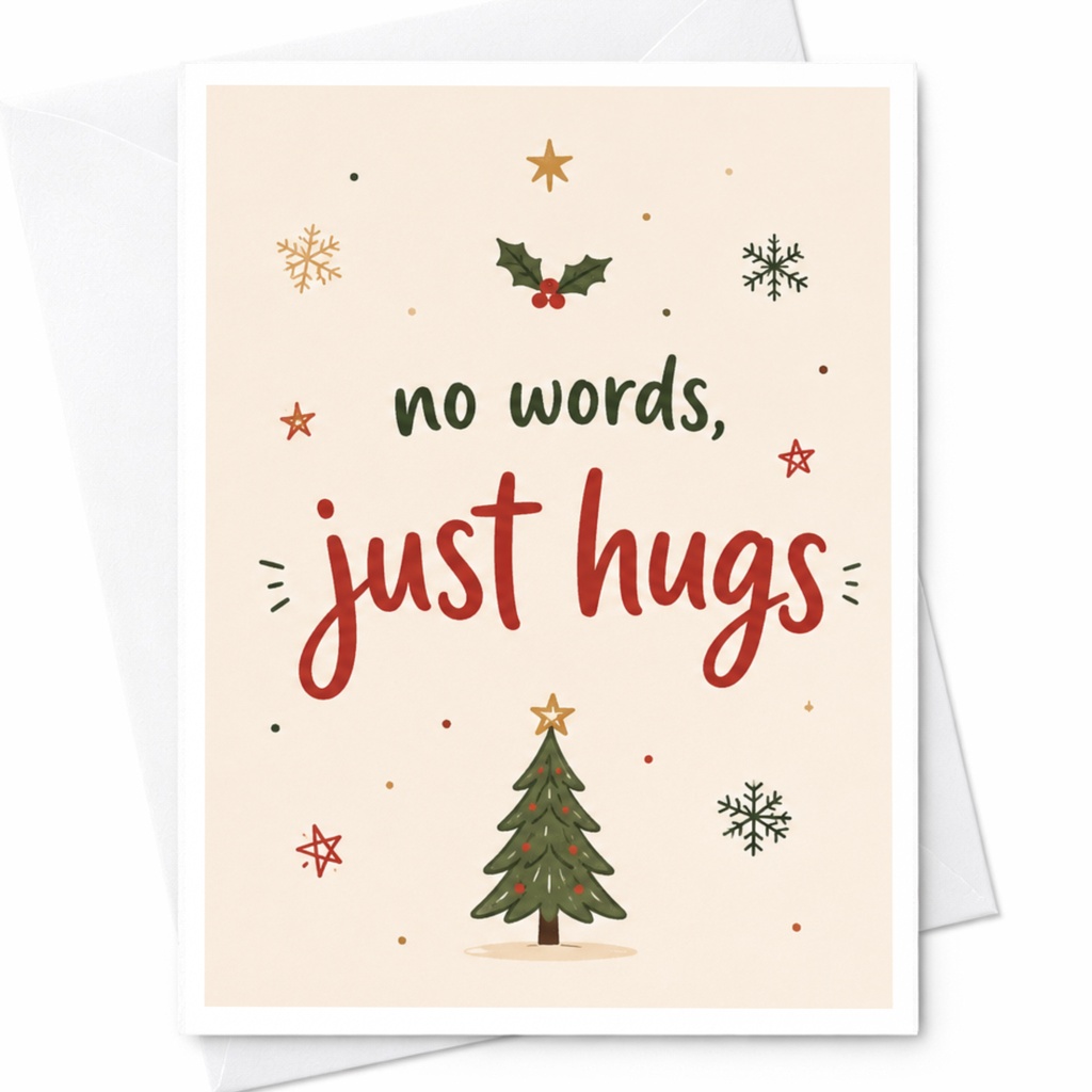 No Words, Just Hugs Christmas Card Cute Holiday Greeting Card With Tree And Stars For Family Friends Festive Winter Card C6344