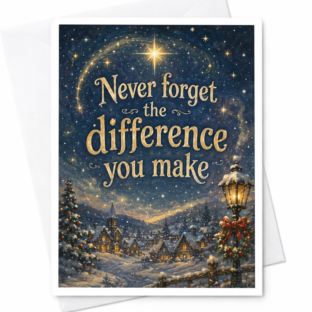 Never Forget The Difference You Make Christmas Card Winter Village Scene Holiday Greeting Card Inspirational Message C6346
