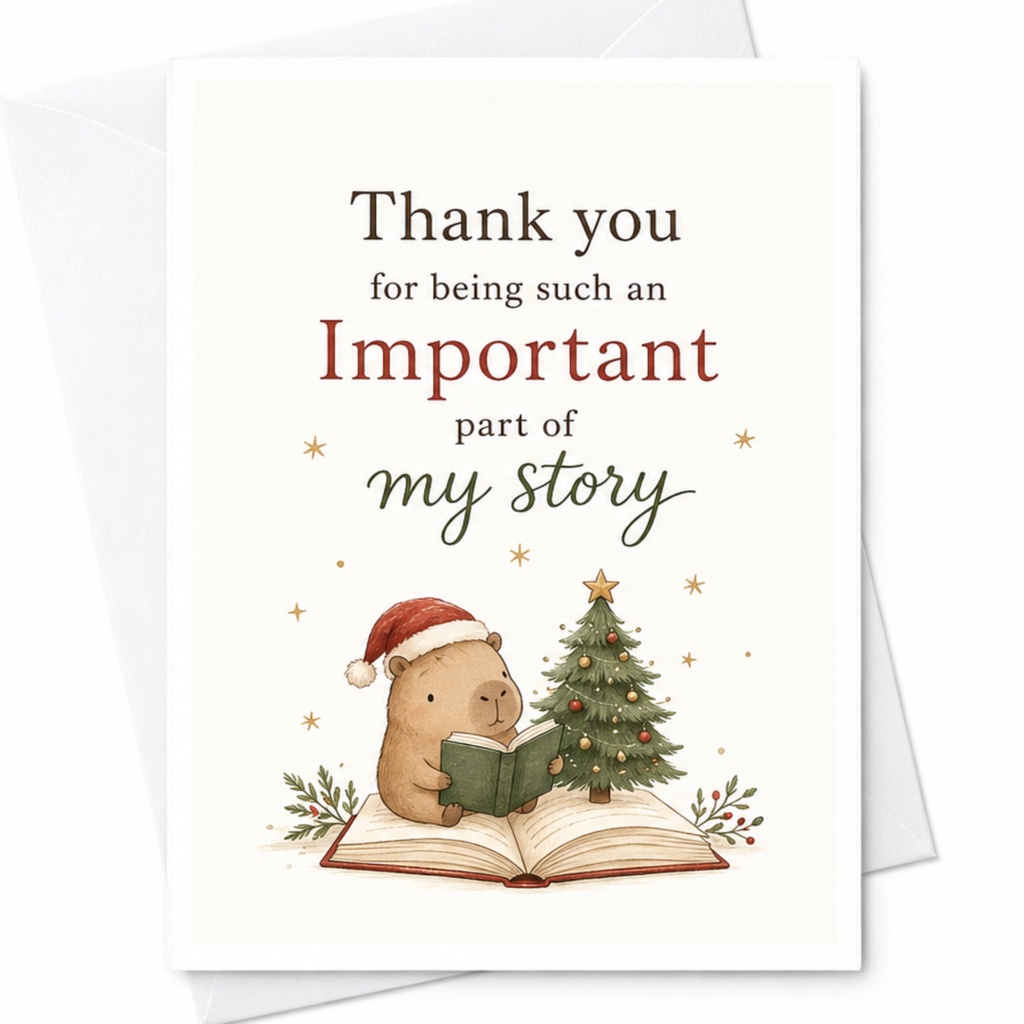 Thank You For Being Such An Important Part Of My Story Christmas Card Cute Bear With Book Holiday Greeting Card For Friend C6349