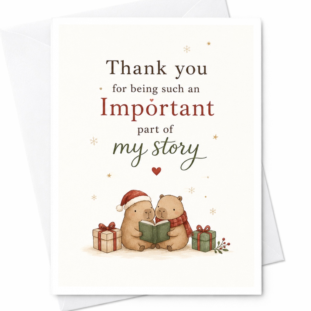 Thank You For Being Such An Important Part Of My Story Christmas Card Cute Bears With Gifts Holiday Greeting Card For Friend C6350