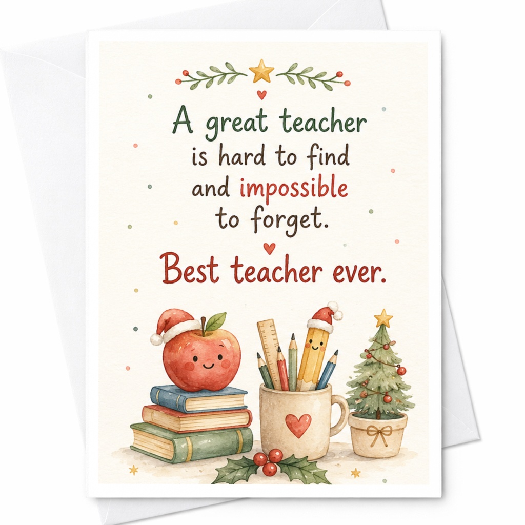 A Great Teacher Is Hard To Find Best Teacher Ever Appreciation Card Cute Christmas Holiday Card For Teacher From Student C6351