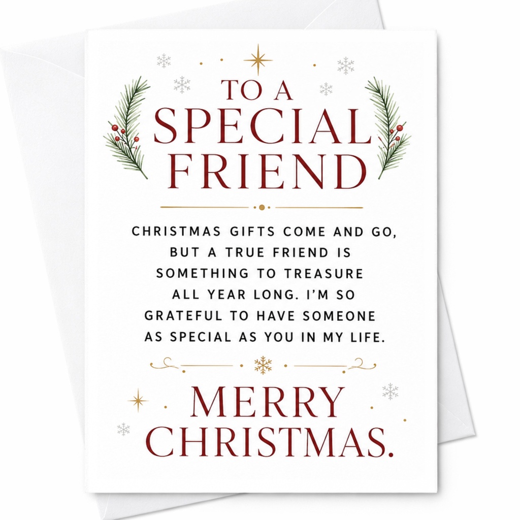 To A Special Friend Merry Christmas Festive Christmas Card For Friend Holiday Greeting Card Heartfelt Message C6355