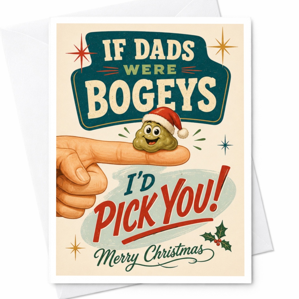 If Dads Were Bogeys I'd Pick You! Merry Christmas Funny Dad Christmas Card Holiday Greeting Card For Dad From Kids C6263