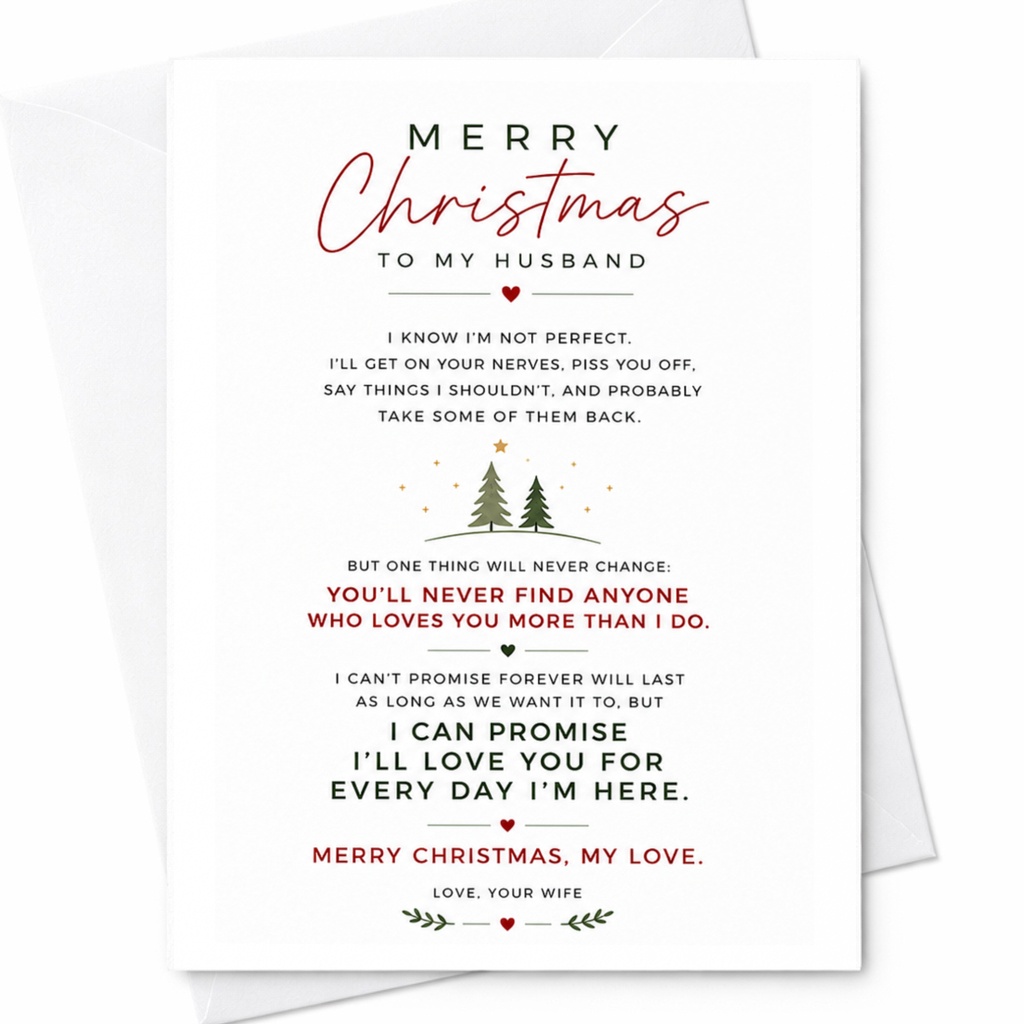 Merry Christmas To My Husband Romantic Christmas Card For Husband From Wife Love Card Sentimental Holiday Card C6269