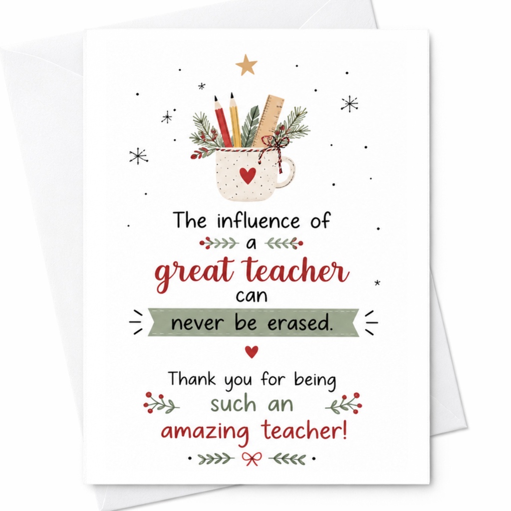 The Influence Of A Great Teacher Can Never Be Erased Teacher Appreciation Card Thank You Amazing Teacher Gift C6366