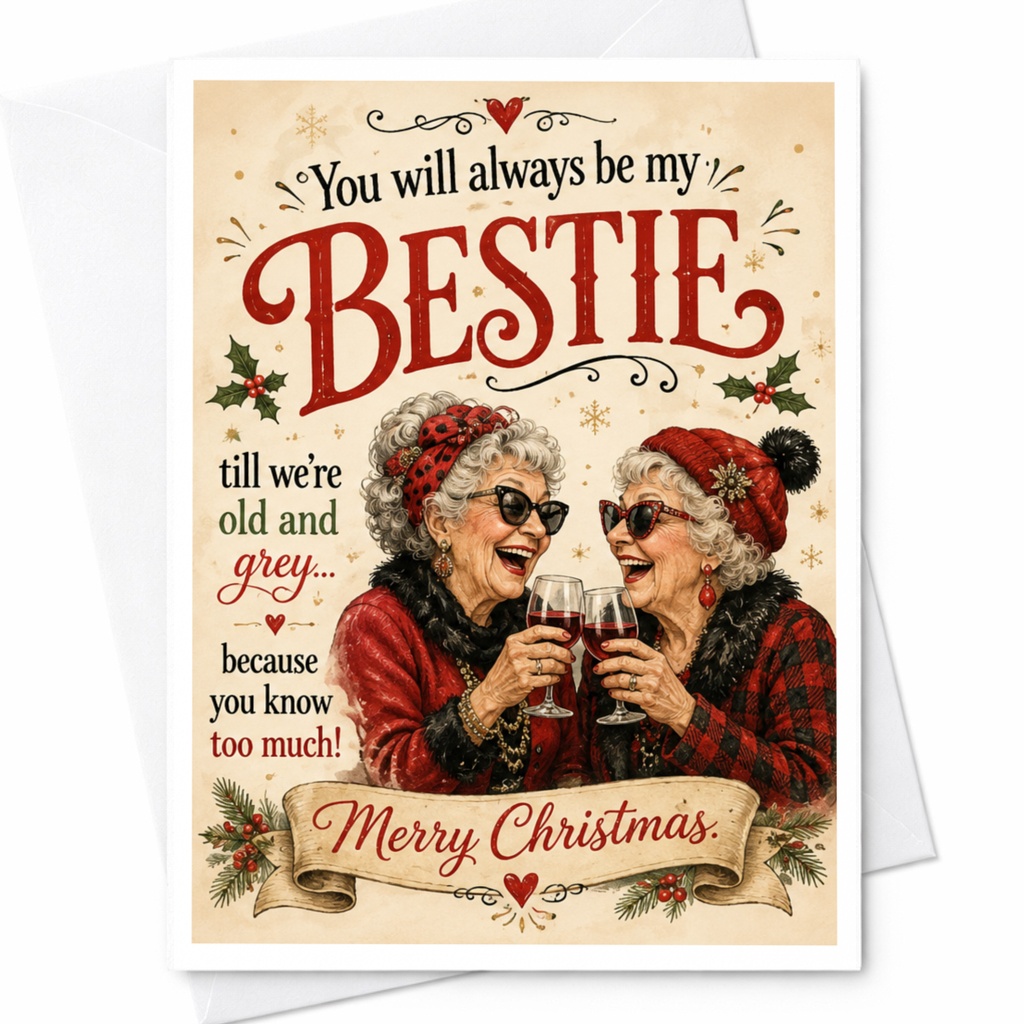 You Will Always Be My Bestie Merry Christmas Card Funny Holiday Greeting Card For Best Friend Cute Festive Card C6368