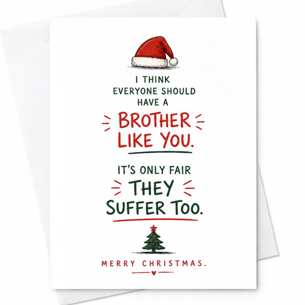I Think Everyone Should Have A Brother Like You Funny Christmas Card For Brother Holiday Greeting Card Santa Hat C6296