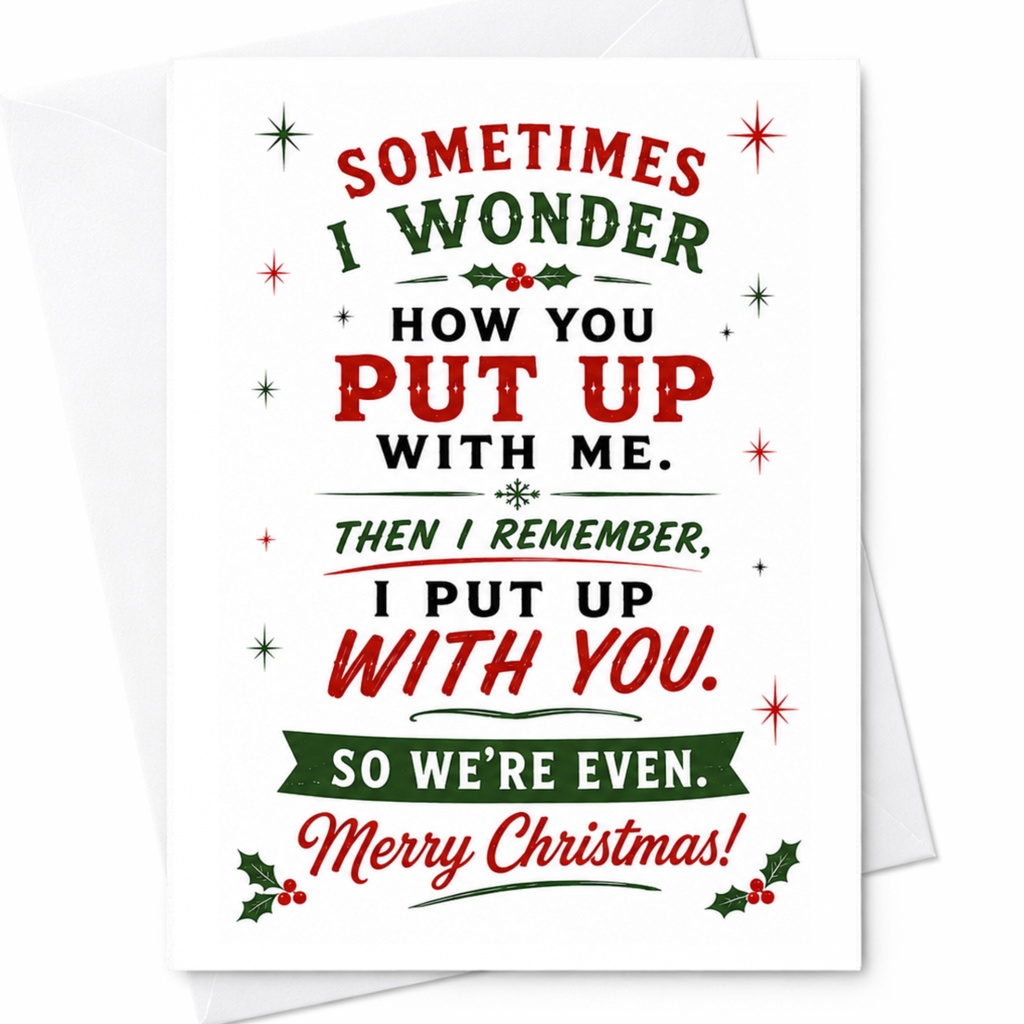 Sometimes I Wonder How You Put Up With Me Funny Christmas Card Holiday Greeting Card For Couple Cute Xmas Card C6303