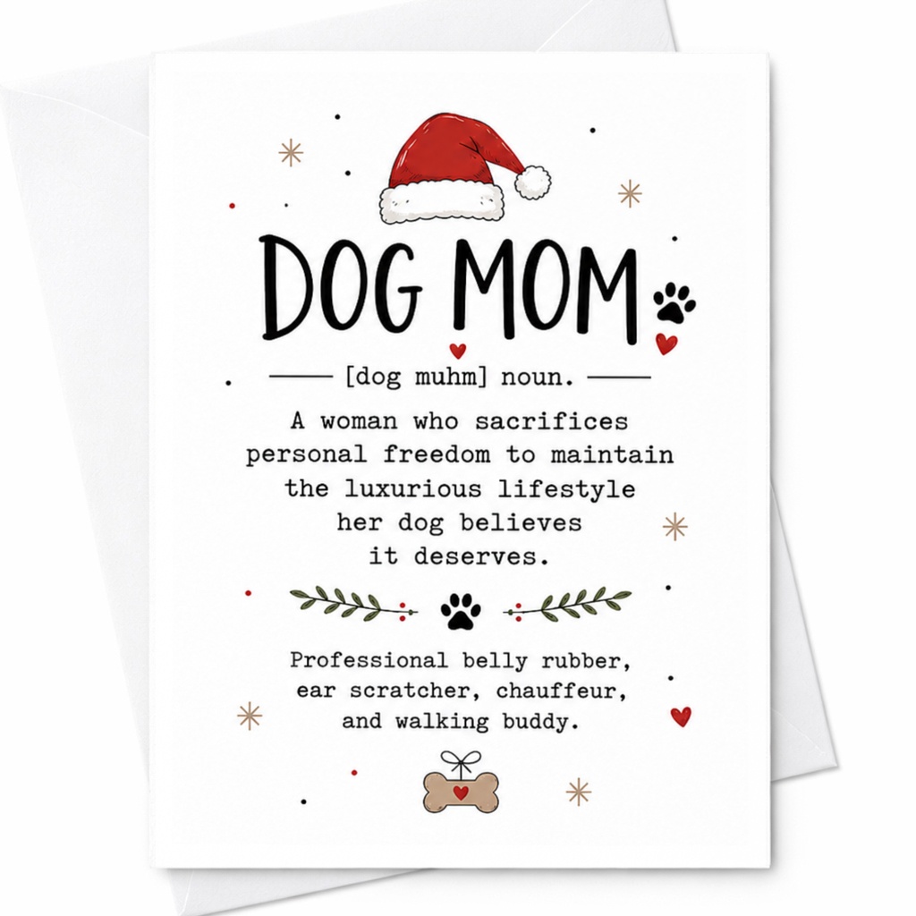 Dog Mom Funny Christmas Card Dog Lover Holiday Greeting Card Cute Santa Hat Pet Owner Gift For Her Dog Mom Card C6306
