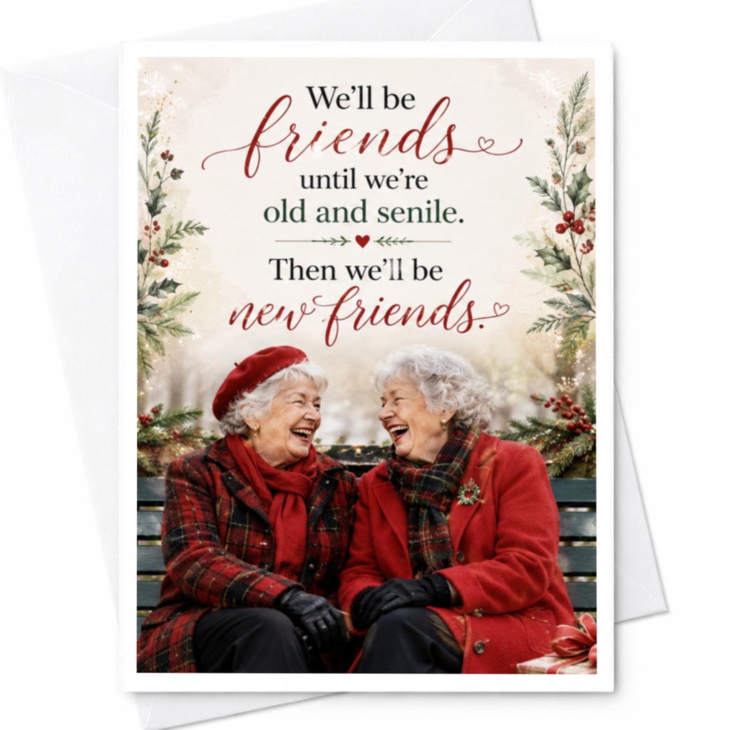We'll Be Friends Until We're Old And Senile Then We'll Be New Friends Friendship Card For Best Friend Cute Sentimental C6315
