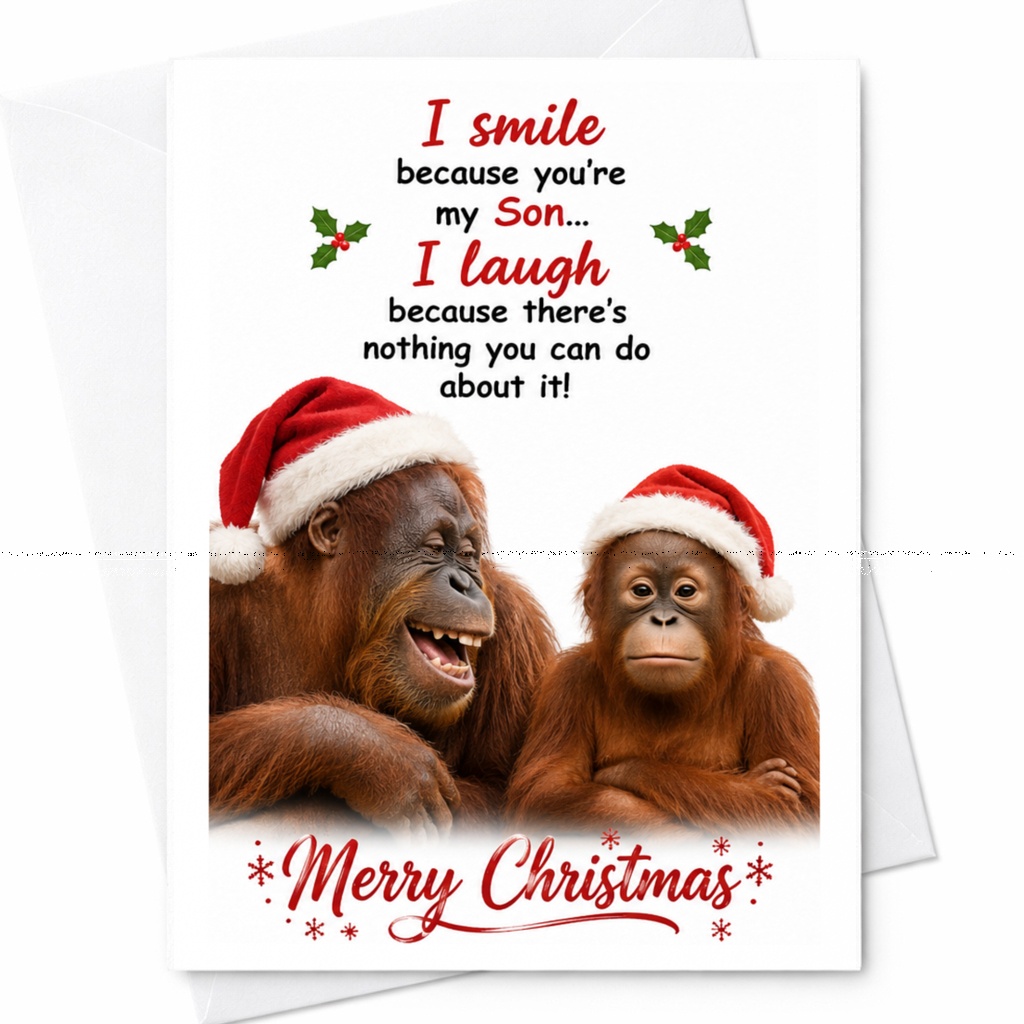 I Smile Because You're My Son Funny Christmas Card Merry Christmas Card For Son From Dad Cute Animal Holiday Card C6318