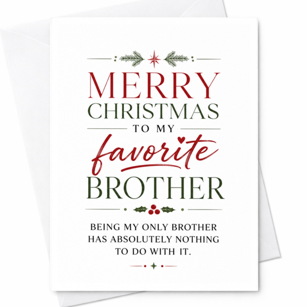 Merry Christmas To My Favorite Brother Funny Christmas Card For Brother Holiday Greeting Card Xmas Card C6322