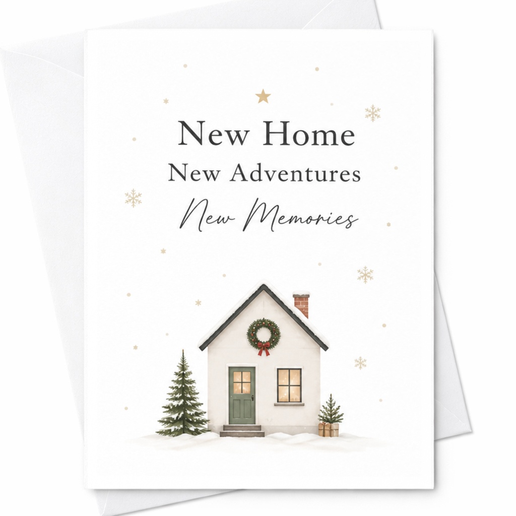 New Home New Adventures New Memories Card Housewarming Greeting Card For New Homeowners Cute Winter House C6331