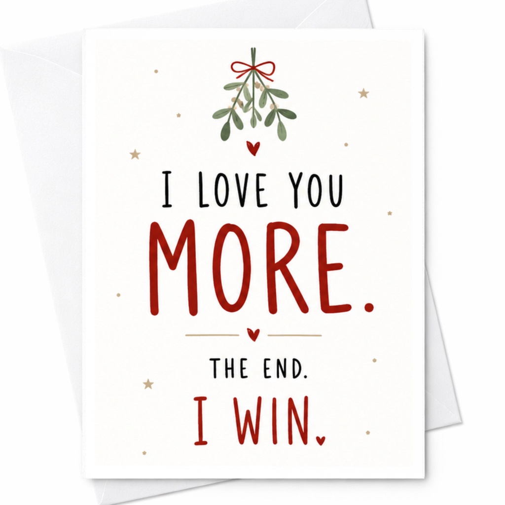 I Love You More. The End. I Win. Romantic Love Card Cute Anniversary Card For Him Her Funny Greeting Card Mistletoe C6335
