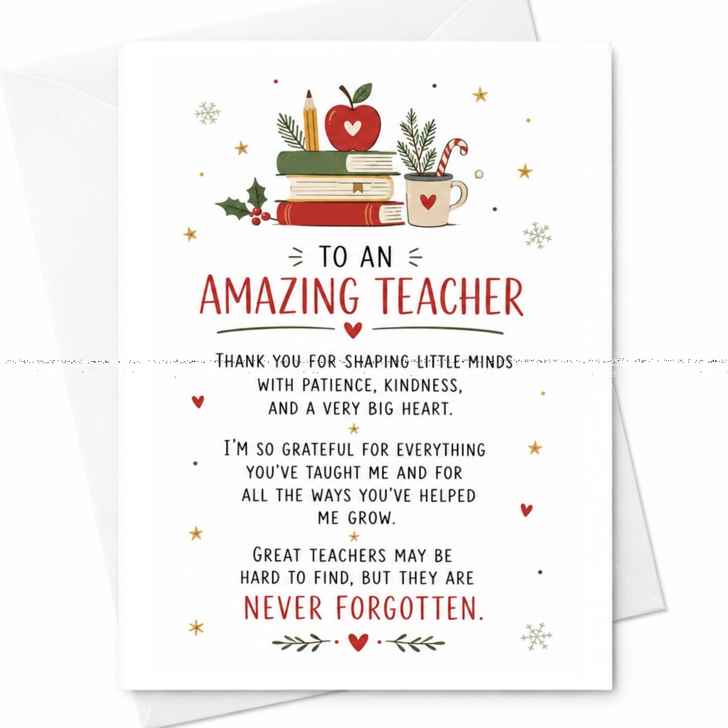 To An Amazing Teacher Thank You Card Teacher Appreciation Greeting Card Gratitude For Educator From Student Heartfelt C6342