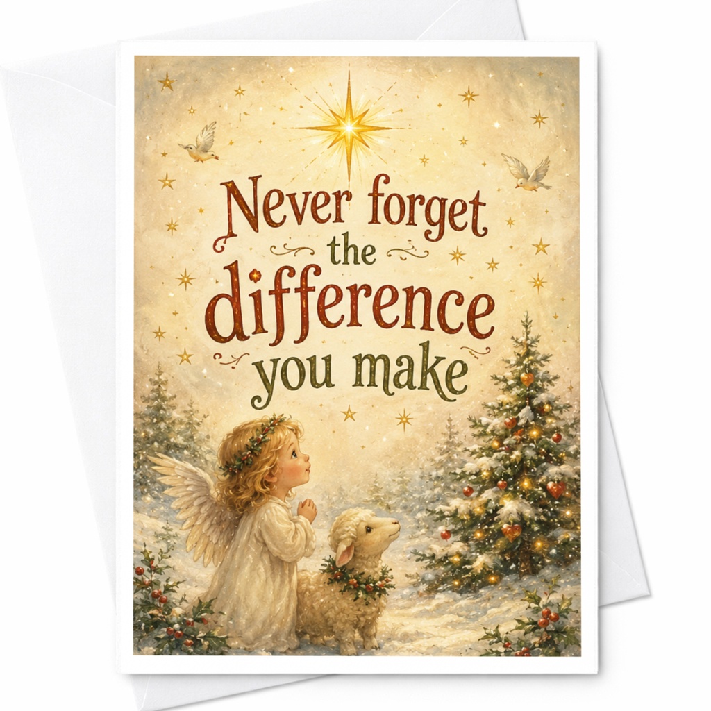 Never Forget The Difference You Make Christmas Card Angel And Lamb Holiday Greeting Card Inspirational Winter Scene C6345