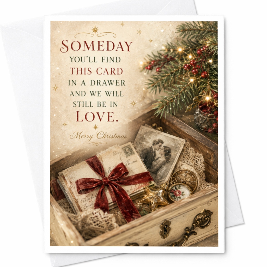 Someday You'll Find This Card In A Drawer And We Will Still Be In Love. Merry Christmas Card Romantic Vintage Style For Couple Hol C6354