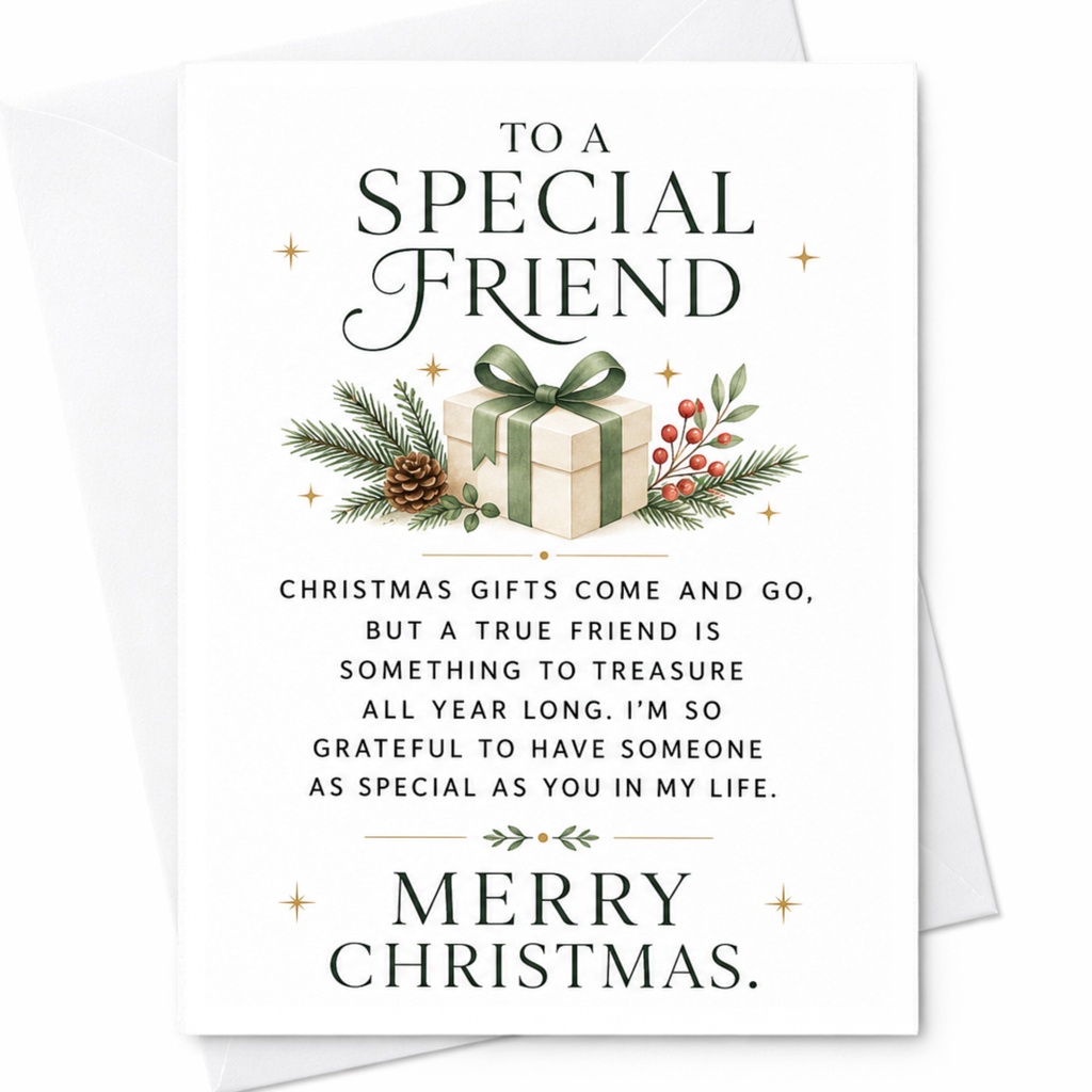 To A Special Friend Christmas Card True Friend Holiday Greeting Card Merry Christmas Card For Friend Thoughtful Xmas Card C6356