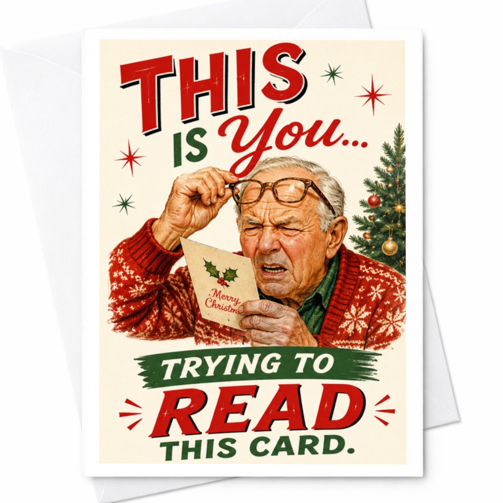 This Is You... Trying To Read This Card. Funny Christmas Card For Grandpa Holiday Greeting Card For Dad Cute Xmas Card C6357