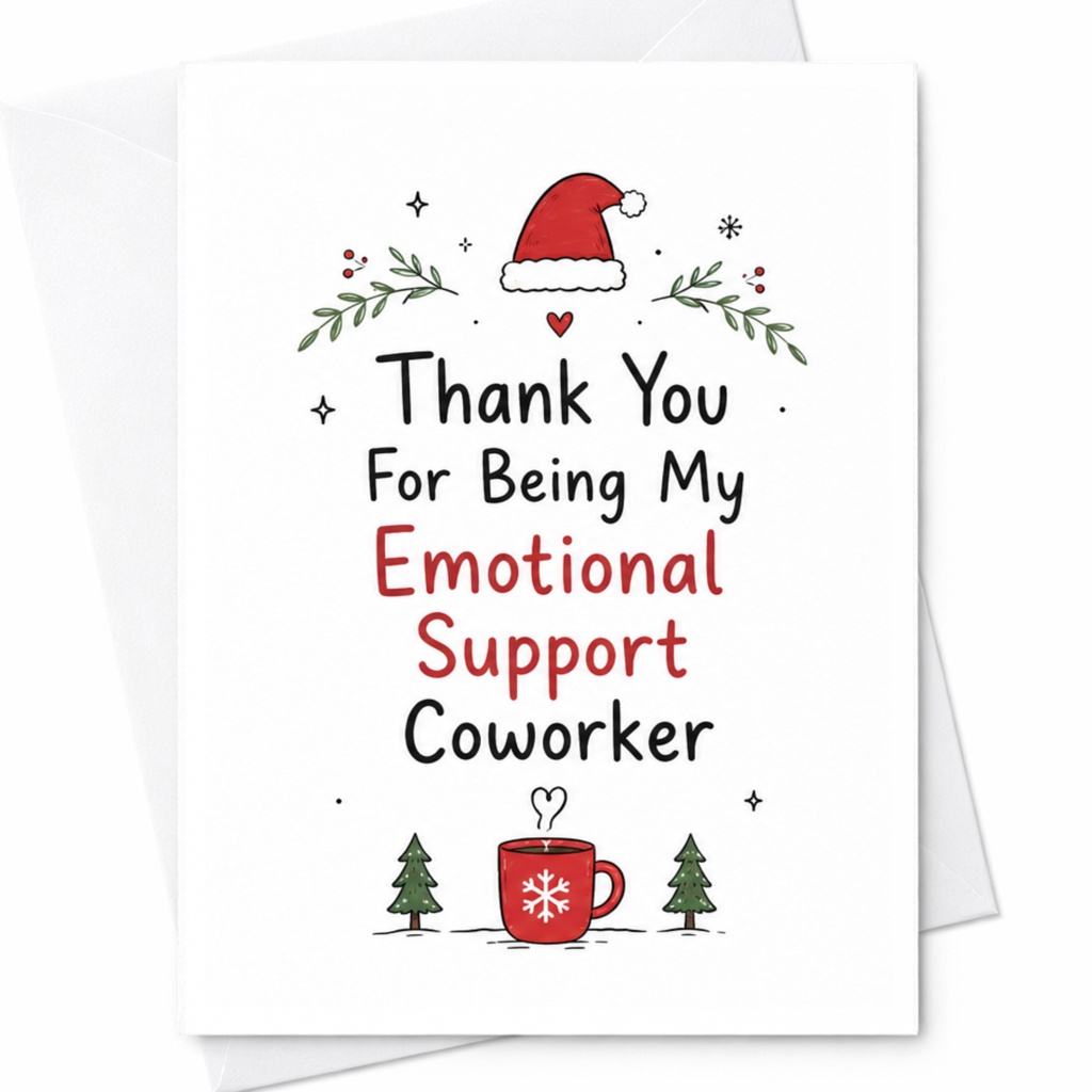 Thank You For Being My Emotional Support Coworker Christmas Card Funny Holiday Greeting For Coworker Office Friend C6359