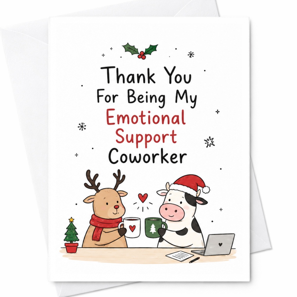 Thank You For Being My Emotional Support Coworker Christmas Thank You Card Funny Holiday Greeting Card For Coworker Office C6360