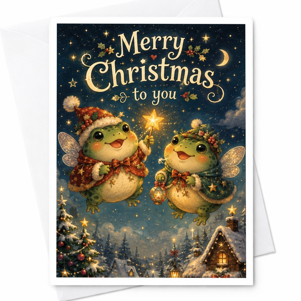 Merry Christmas To You Festive Frogs Card Cute Holiday Greeting Card For Friends Family Whimsical Christmas Card C6364