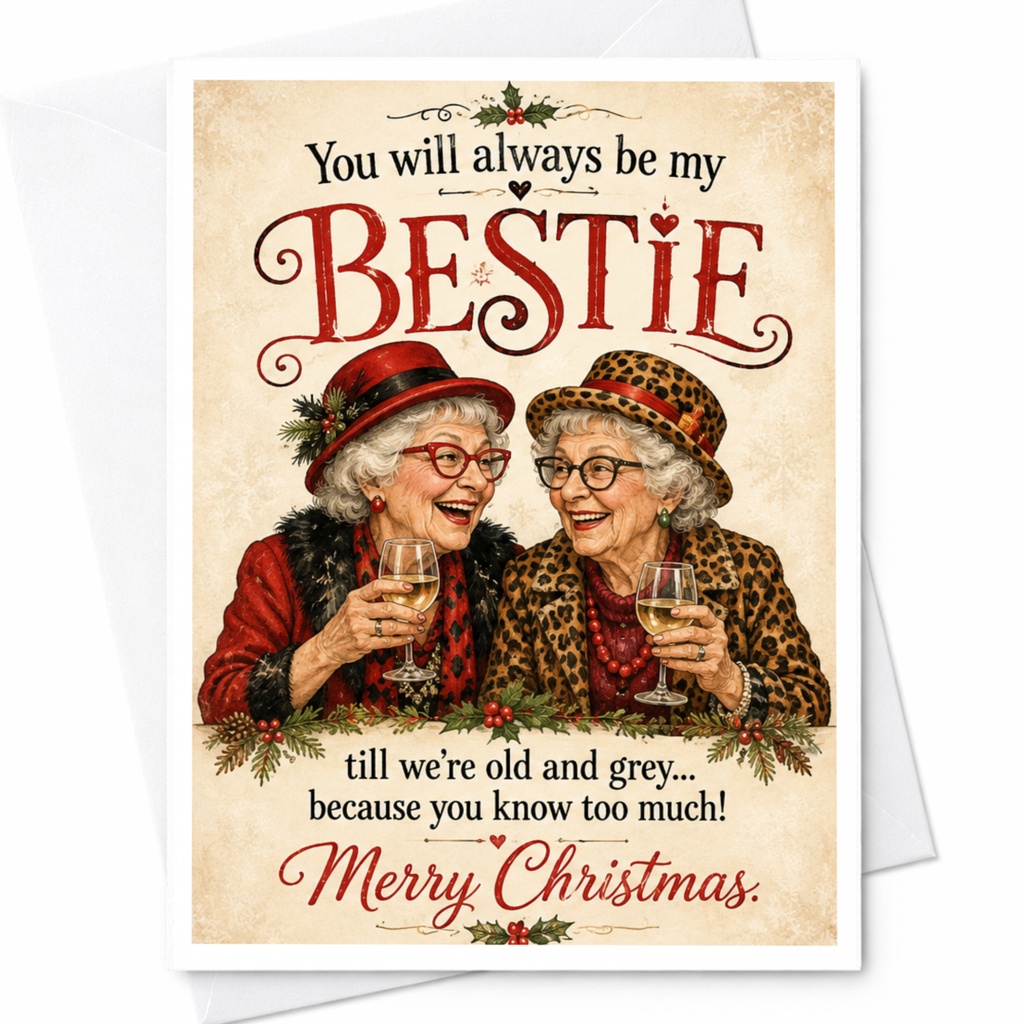 You Will Always Be My Bestie Merry Christmas Card Funny Holiday Greeting Card For Friend Cute Festive Card For Best Friend C6367