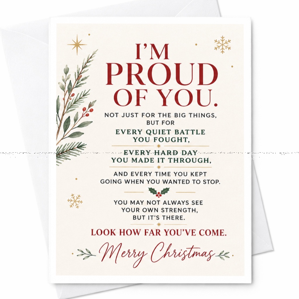I'm Proud Of You Merry Christmas Card Motivational Holiday Greeting Card Inspirational Message For Friend Family Supportive C6371