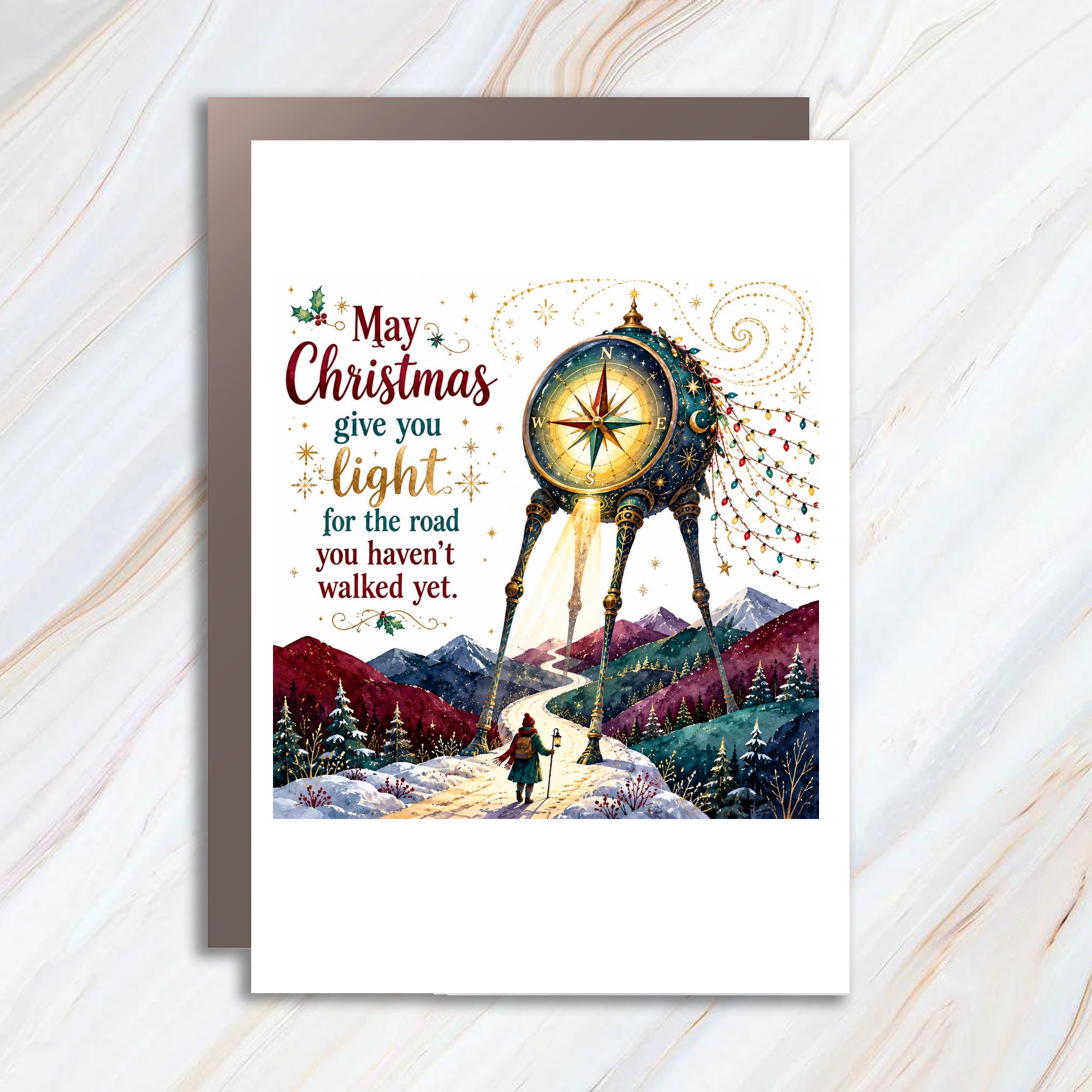 May Christmas Give You Light Inspirational Christmas Card Holiday Greeting Card Compass For Friends Family C1431