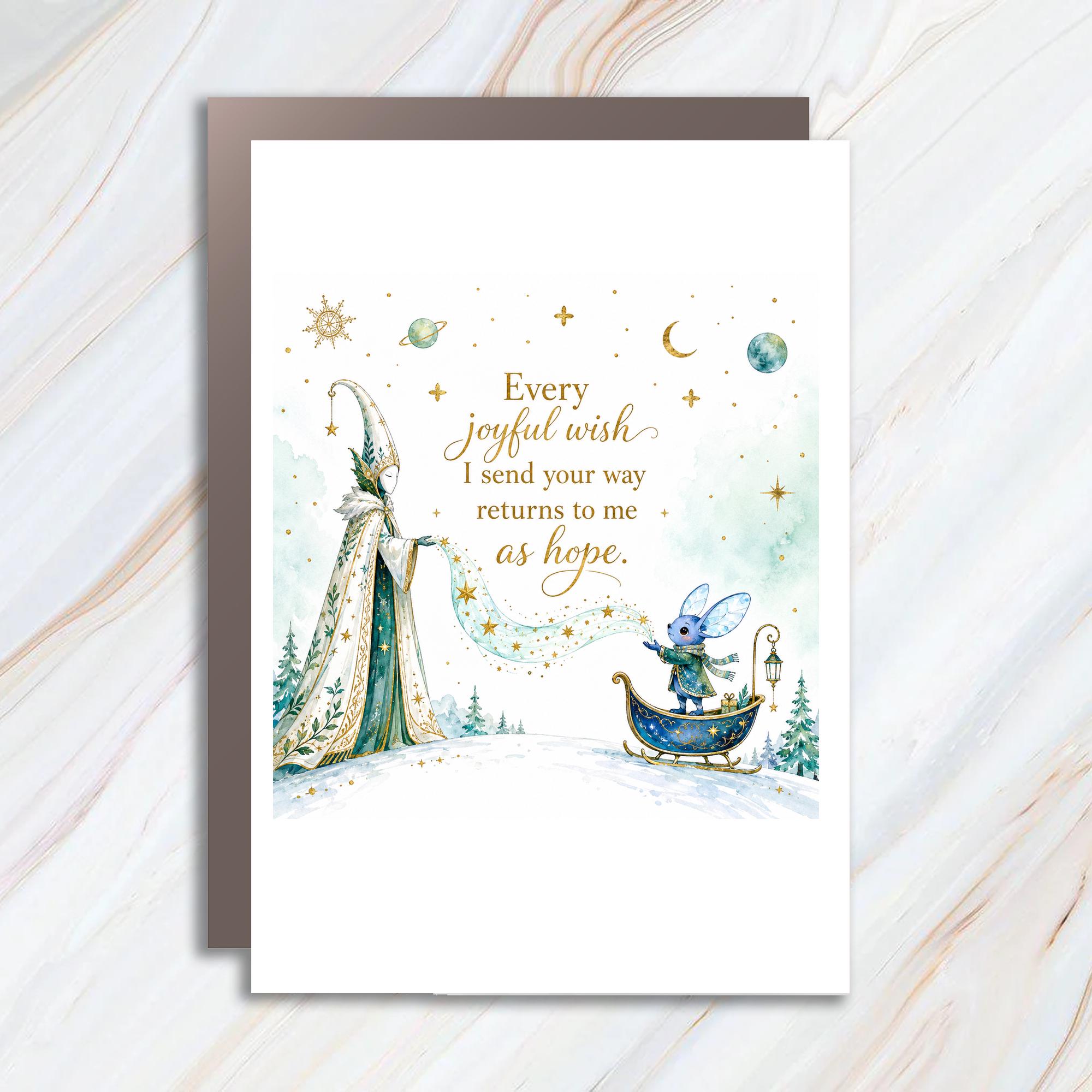 Every Joyful Wish I Send Your Way Returns To Me As Hope Christmas Card Magical Winter Scene Holiday Greeting Card C1419