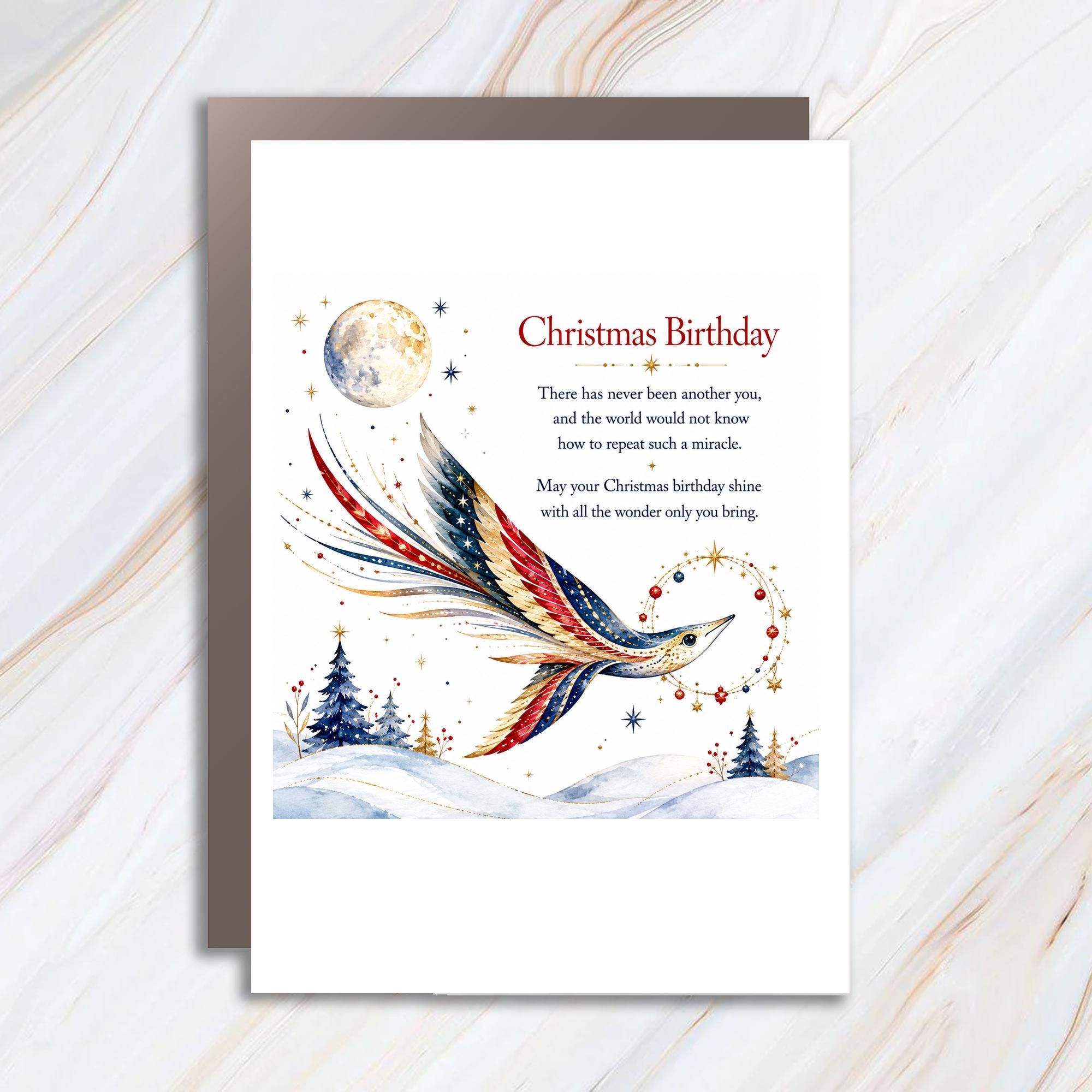 Christmas Birthday Miracle Card Festive Bird Unique Holiday Greeting Card For Special Day Celebration C1443