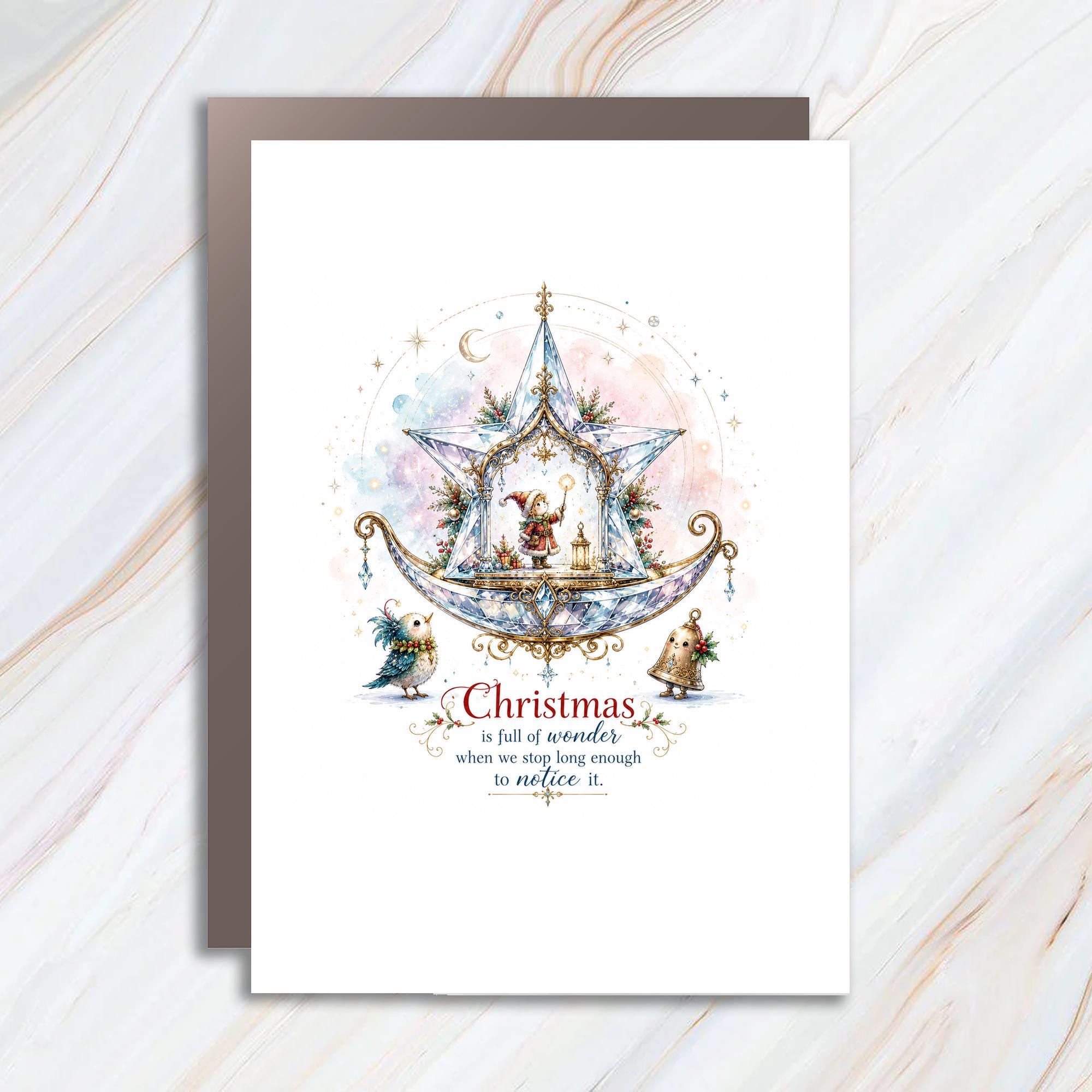 Christmas Is Full Of Wonder Holiday Card Festive Greeting Card Starry Elf Scene Christmas Card For Family And Friends C1427