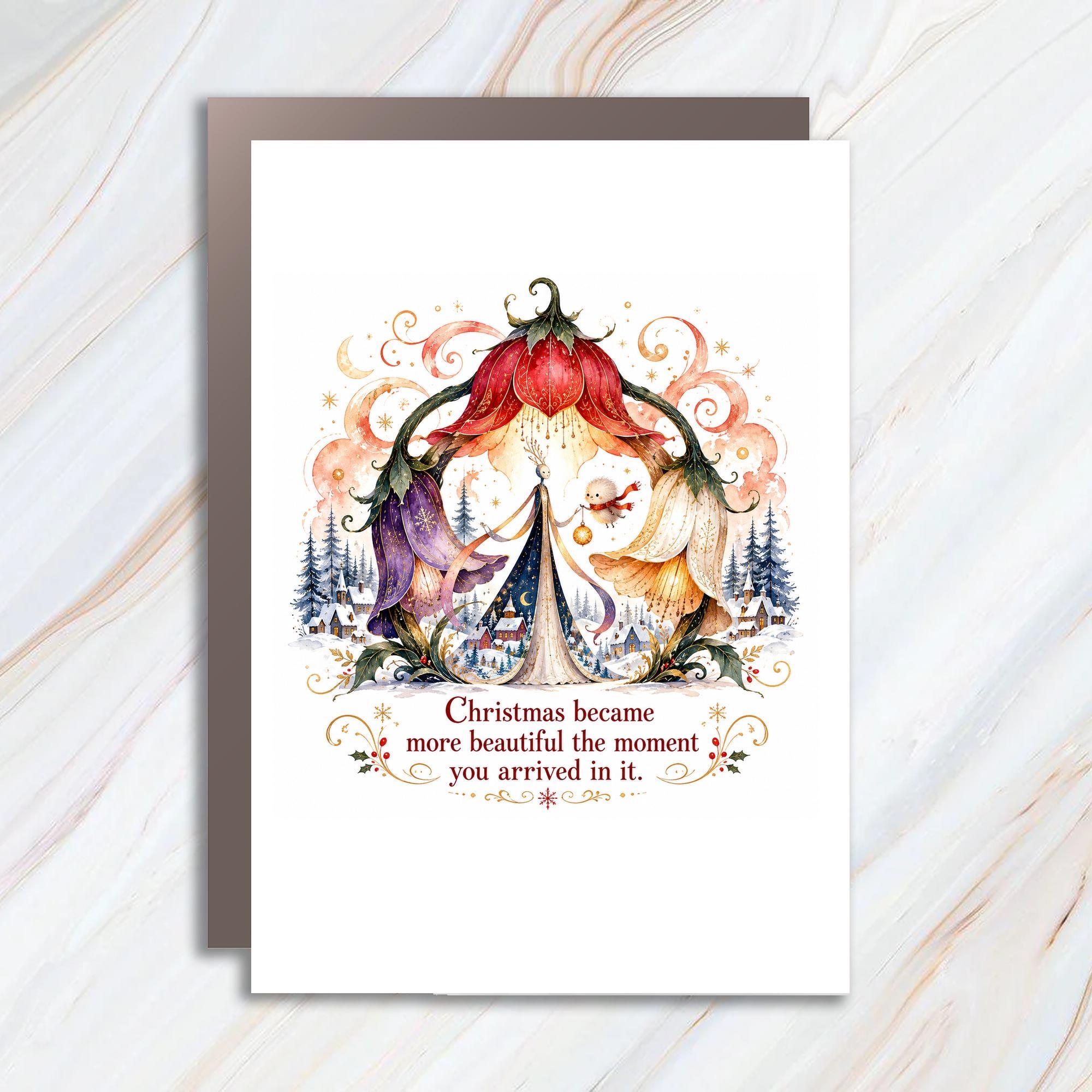 Christmas Became More Beautiful The Moment You Arrived In It Christmas Card Whimsical Holiday Greeting Card For Him Her C1434