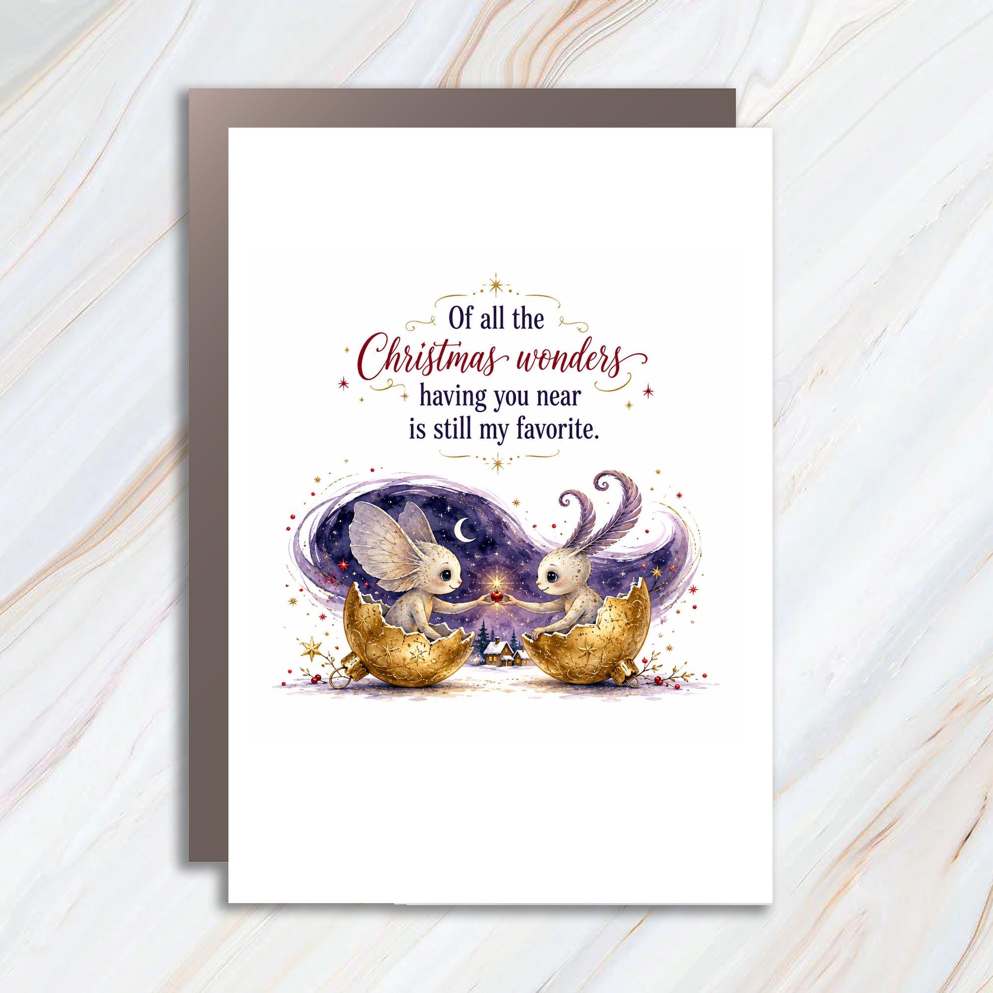 Of All The Christmas Wonders Having You Near Is Still My Favorite Christmas Card Cute Whimsical Creatures Holiday Greeting Card C1435