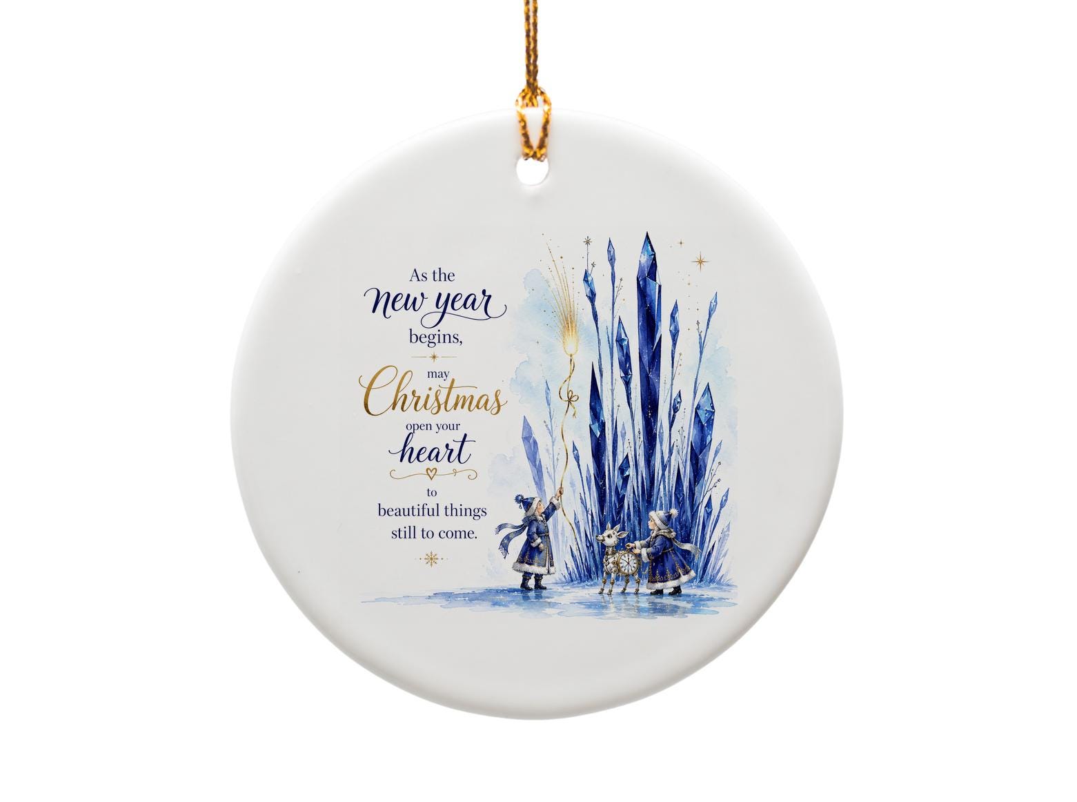 As The New Year Begins Christmas Ornament Holiday Decor Winter Scene Kids Reindeer Crystal Art Festive Home Decoration O1423