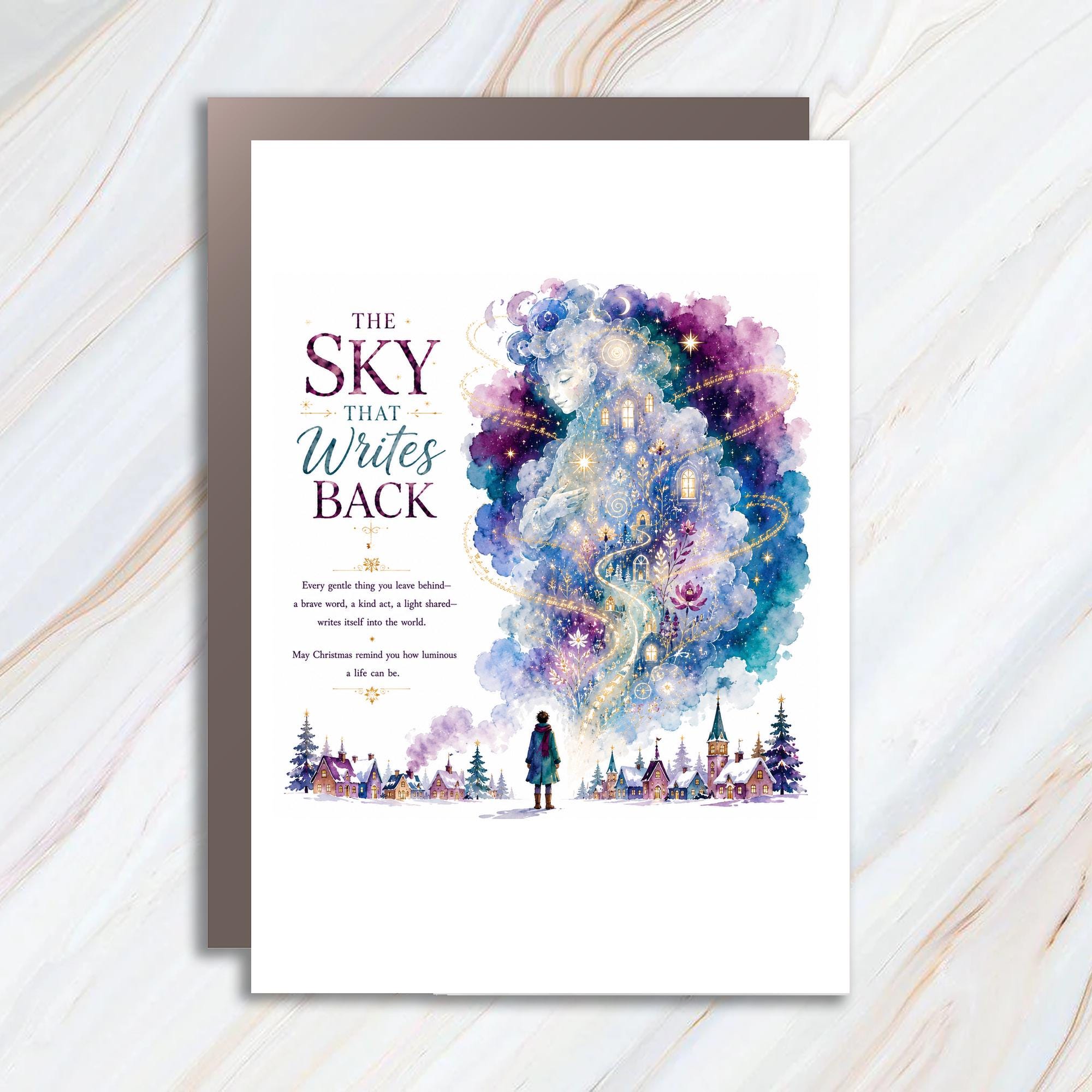 The Sky That Writes Back Christmas Card Whimsical Holiday Greeting Card Magical Winter Scene For Family Friends C1454