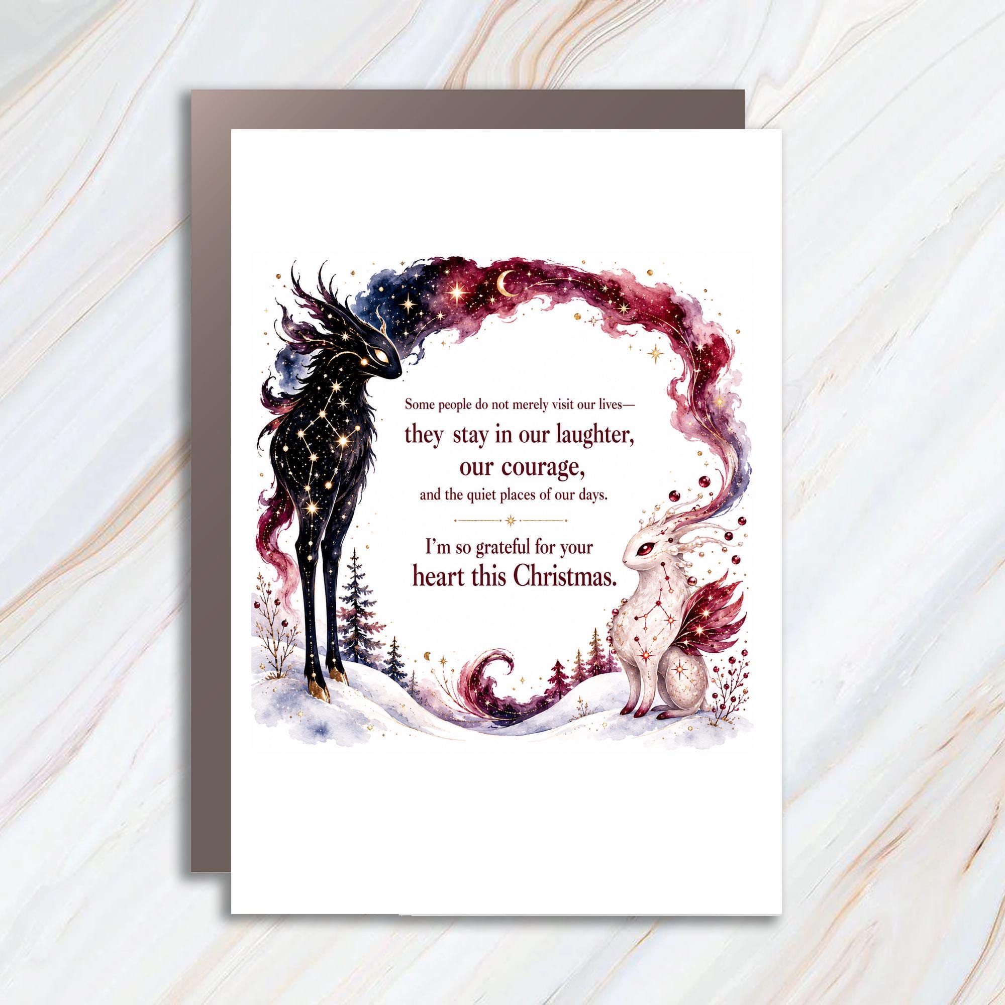 Some People Do Not Merely Visit Our Lives Christmas Card Grateful Heart Holiday Greeting Card Cosmic Mythical Creatures C1457