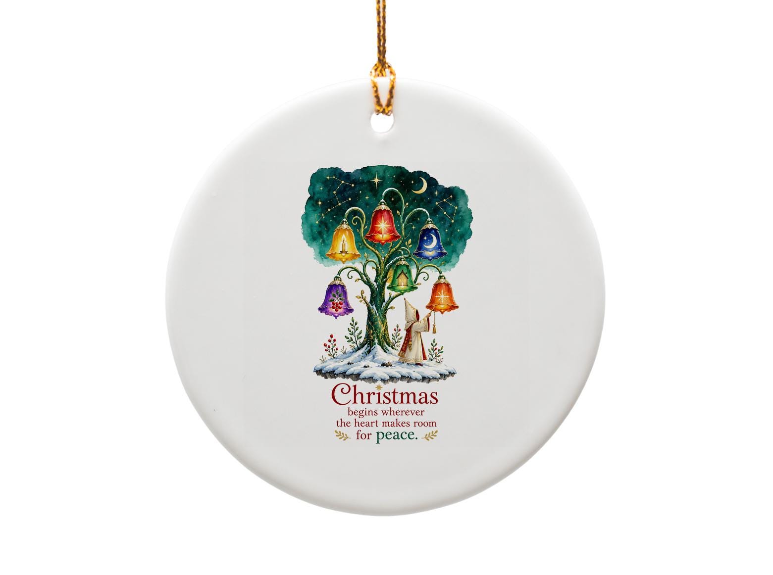 Christmas Begins Wherever The Heart Makes Room For Peace Ornament Holiday Decor Christmas Tree Decoration Festive Bell O1436