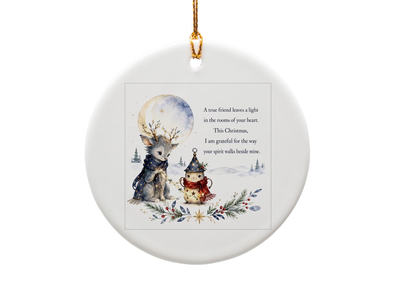 A True Friend Leaves A Light Christmas Ornament Cute Winter Scene Holiday Decor Gift For Friend Cozy Animal Ornament O1439