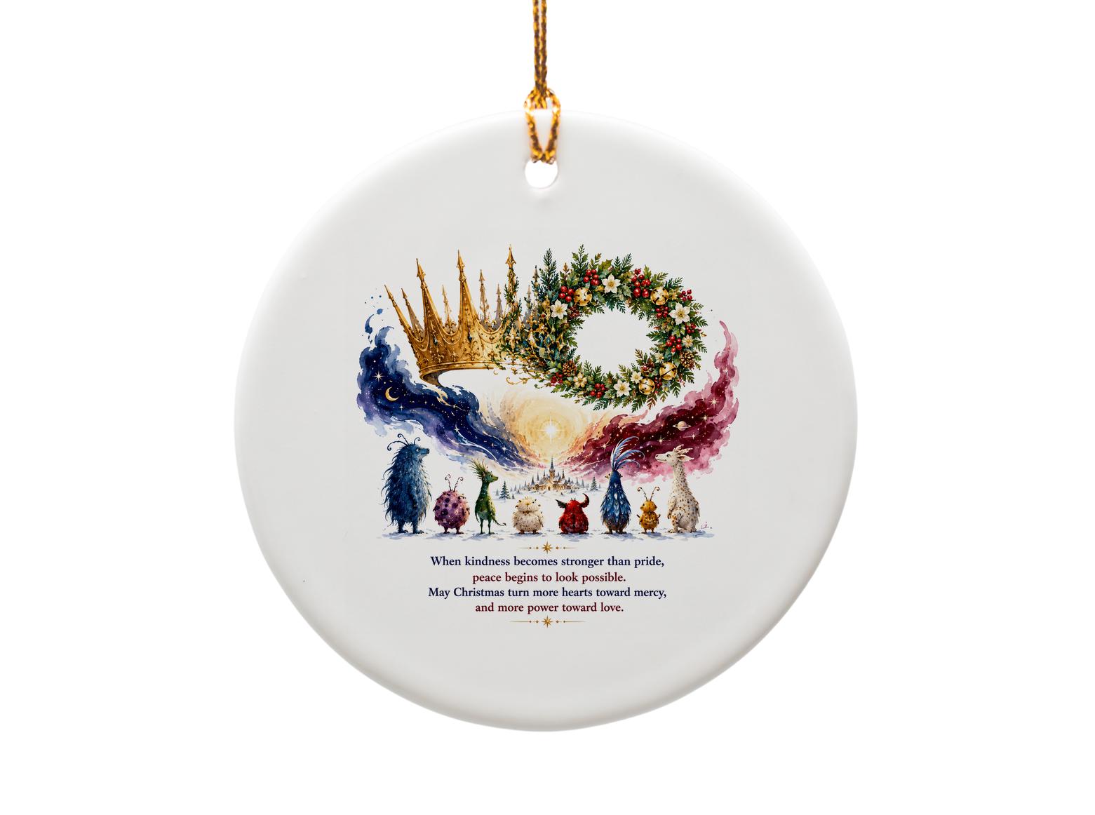 When Kindness Becomes Stronger Than Pride Christmas Ornament Whimsical Creatures Holiday Decor Peaceful Message O1449