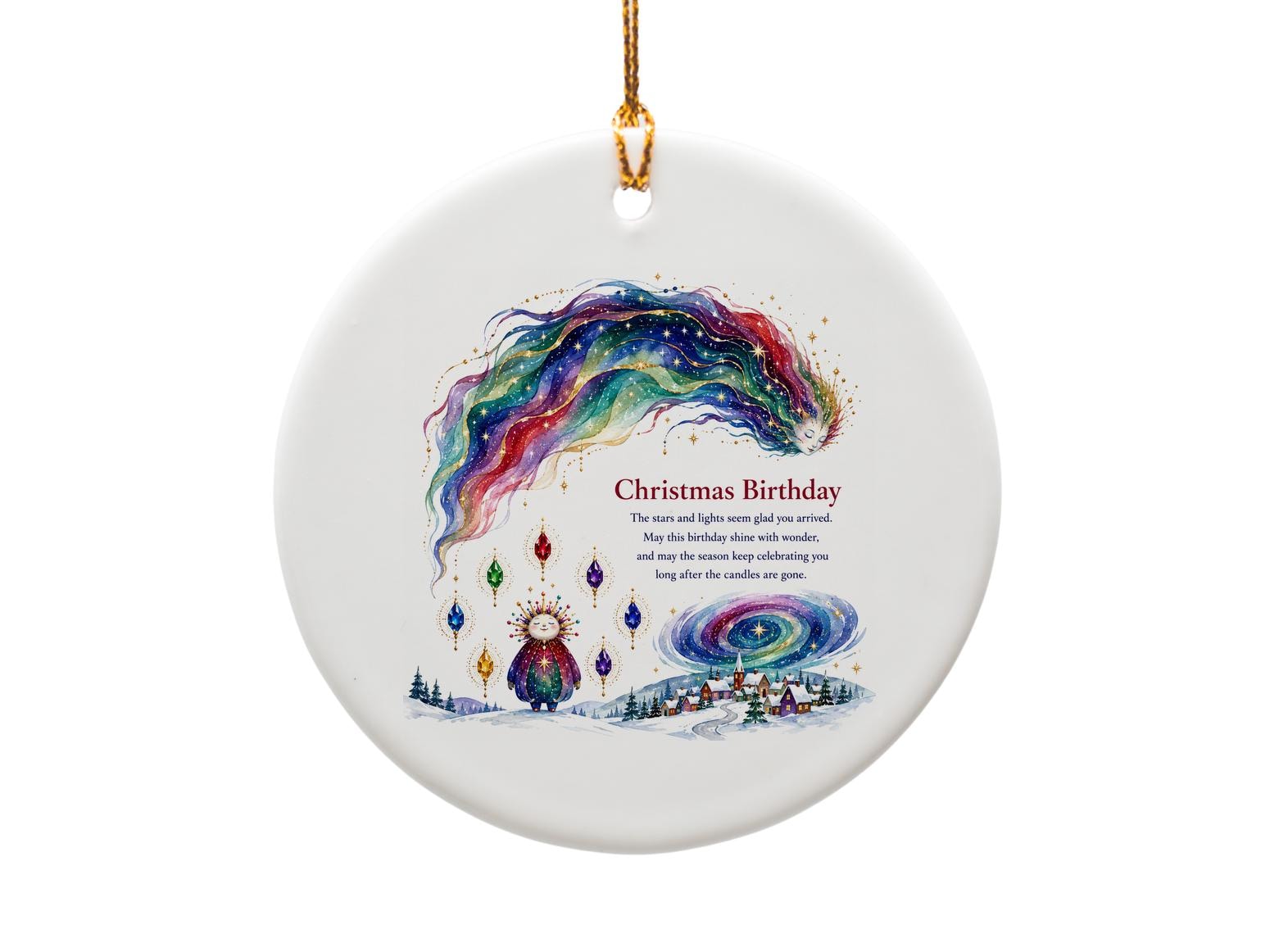 Christmas Birthday Ornament Celestial Scene Holiday Decoration Unique Gift Colorful Art Keepsake Winter Celebration O1455