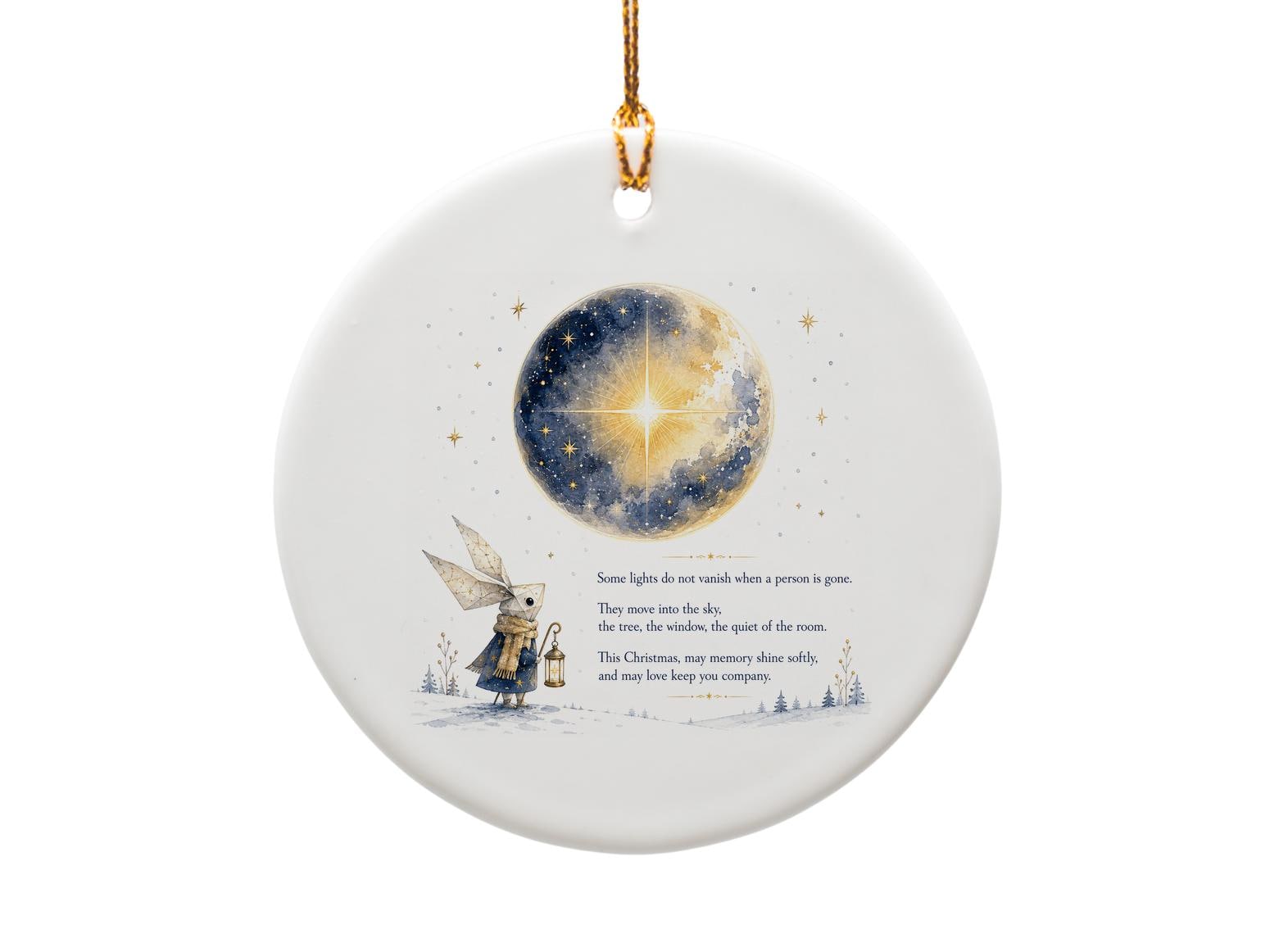 Some Lights Do Not Vanish Christmas Ornament Moon And Rabbit With Lantern Memorial Keepsake Holiday Decor O1462