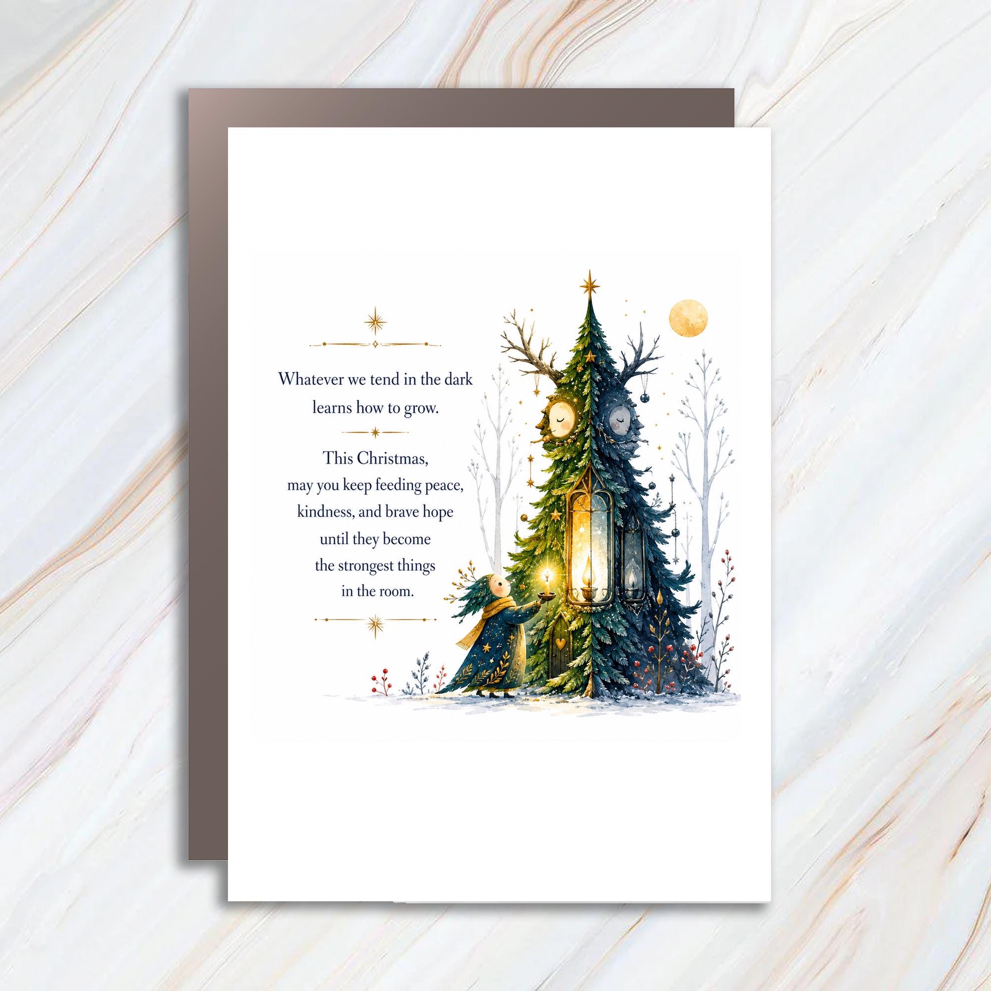 Whatever We Tend In The Dark Christmas Card Peace Kindness Hope Holiday Greeting Card For Family Friends Inspirational C1459