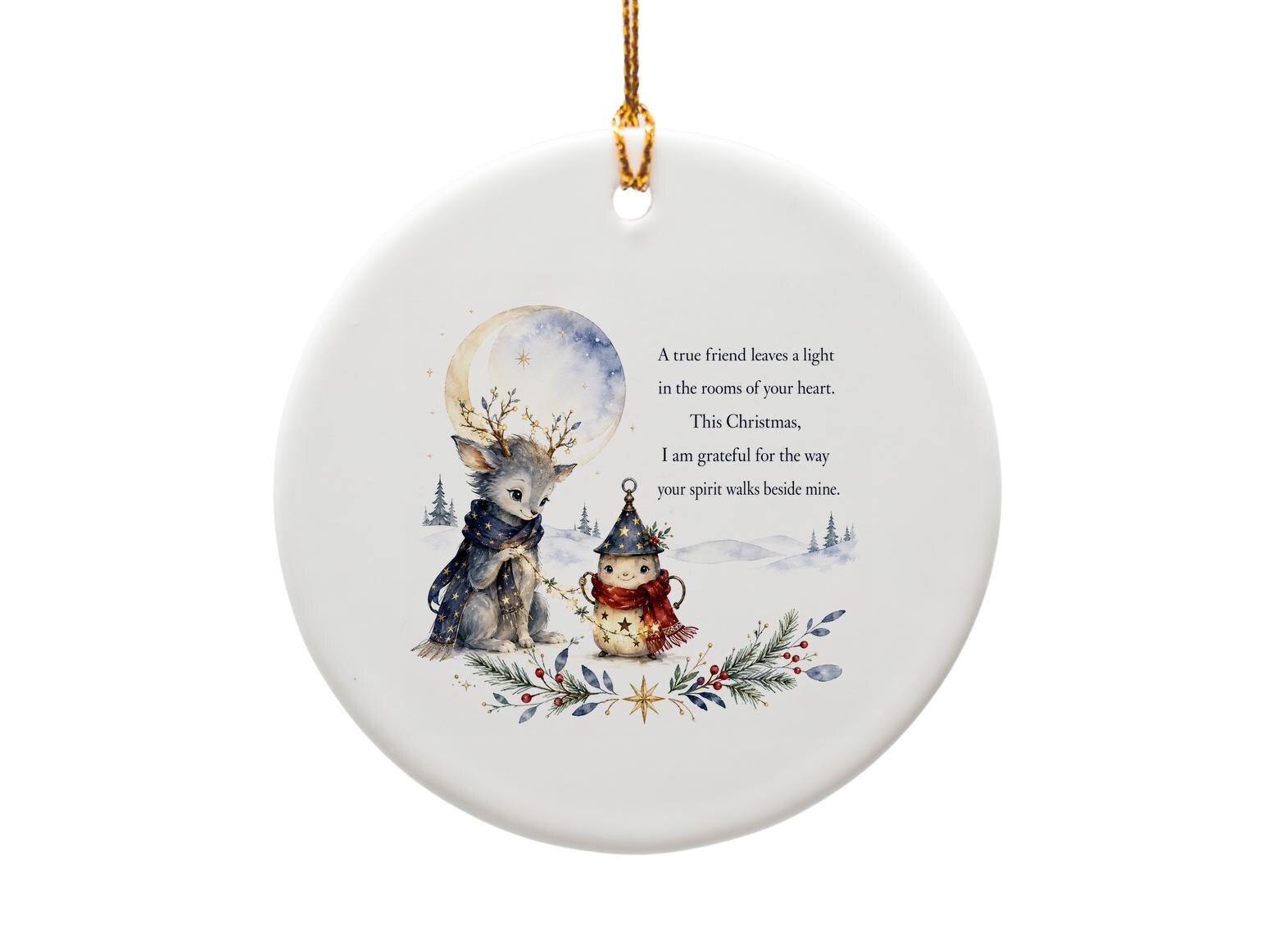 A True Friend Leaves A Light Christmas Ornament Deer Lantern Holiday Decor Friendship Gift Winter Scene O1460