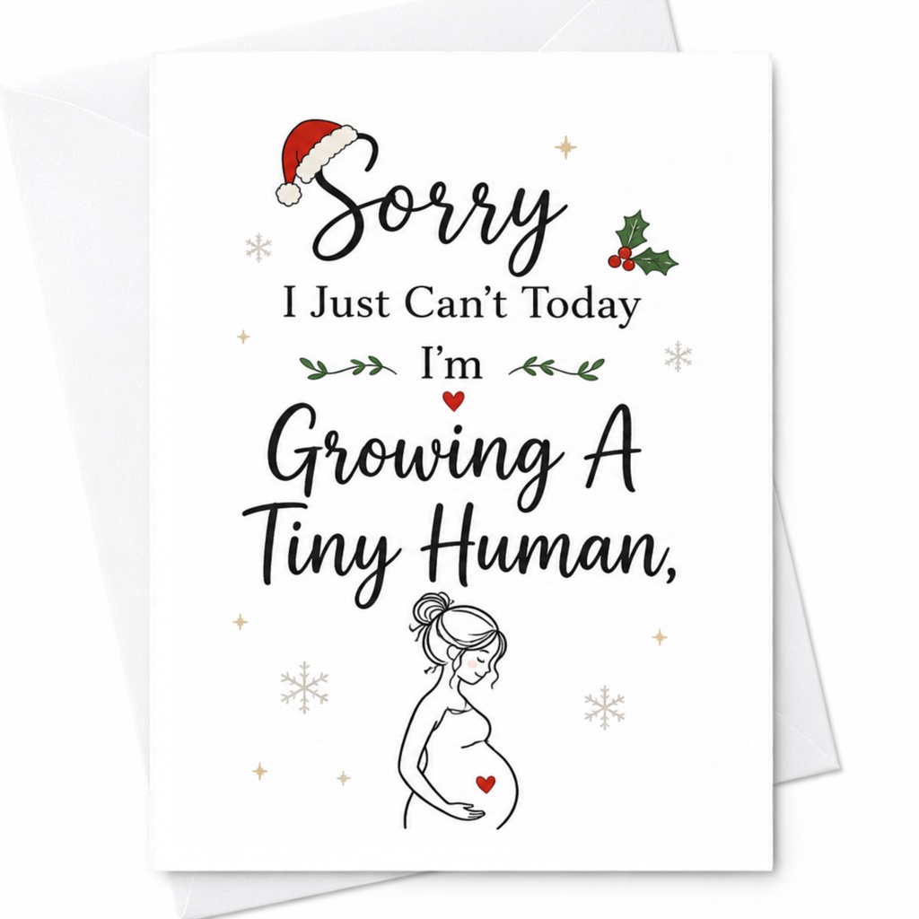 Sorry I Just Can't Today I'm Growing A Tiny Human Christmas Card Funny Pregnancy Announcement Holiday Card For Expecting Mom C6375