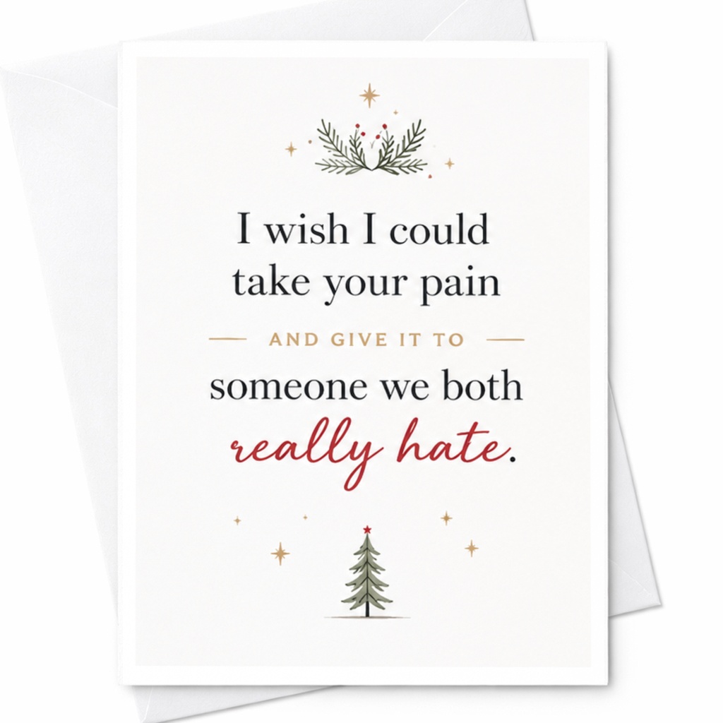 I Wish I Could Take Your Pain Christmas Card Funny Holiday Greeting Card For Friend Festive Card With Tree C6379