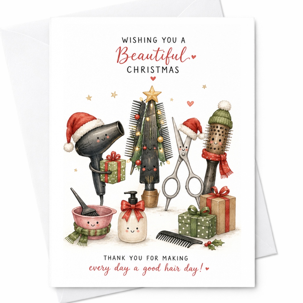 Wishing You A Beautiful Christmas Hair Stylist Card Thank You For Making Every Day A Good Hair Day! Christmas Card C6392
