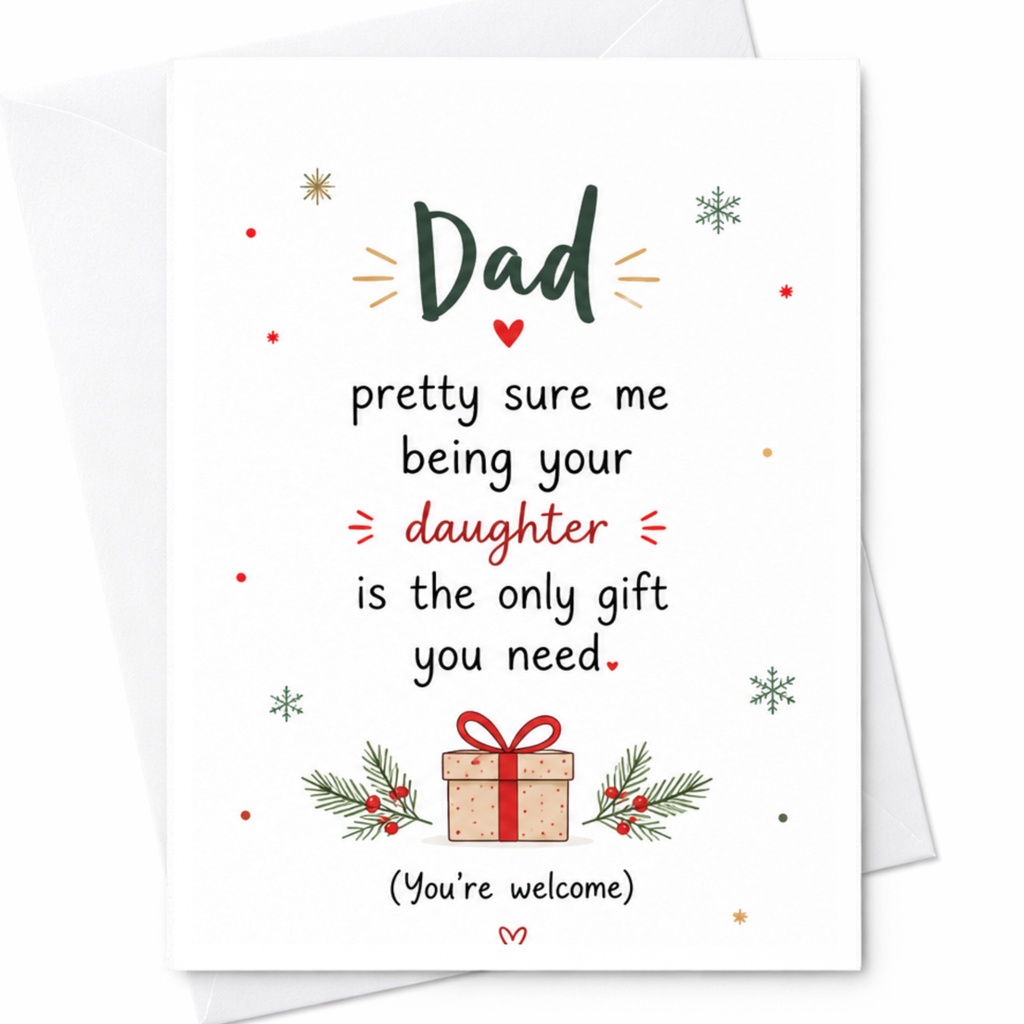 Dad Pretty Sure Me Being Your Daughter Is The Only Gift You Need Christmas Card Funny Holiday Card From Daughter To Dad C6397