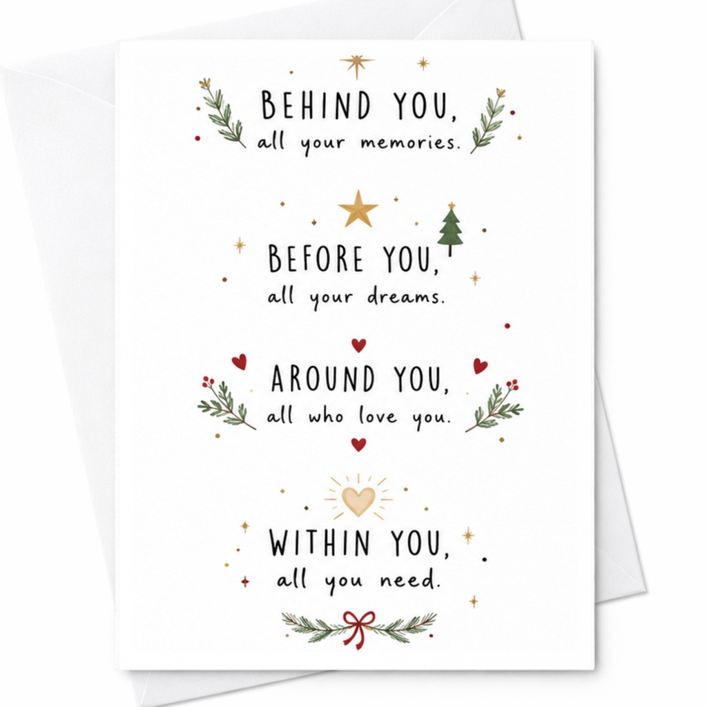 Behind You, All Your Memories. Christmas Card Festive Holiday Greeting Card Inspirational Message For Loved Ones C6409