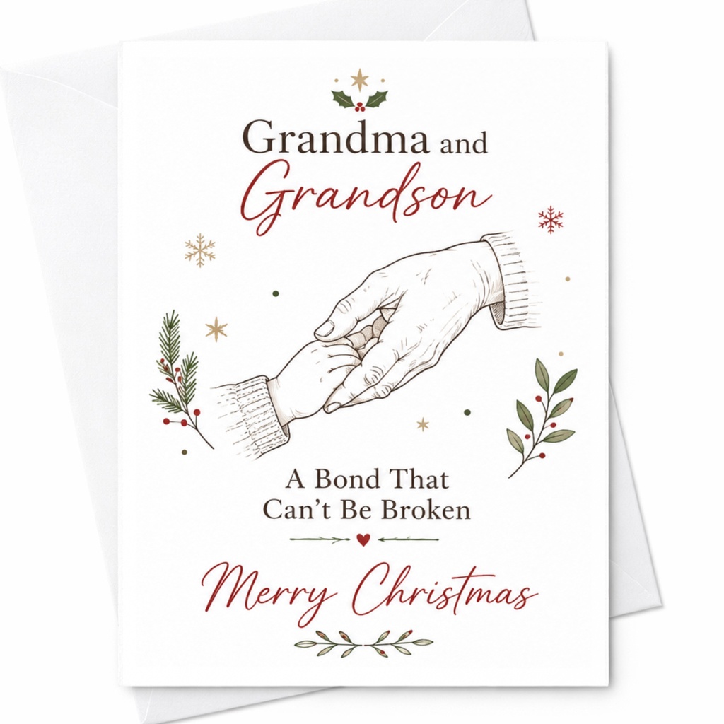 Grandma And Grandson A Bond That Can't Be Broken Merry Christmas Card For Grandmother From Grandson Holiday Greeting C6410